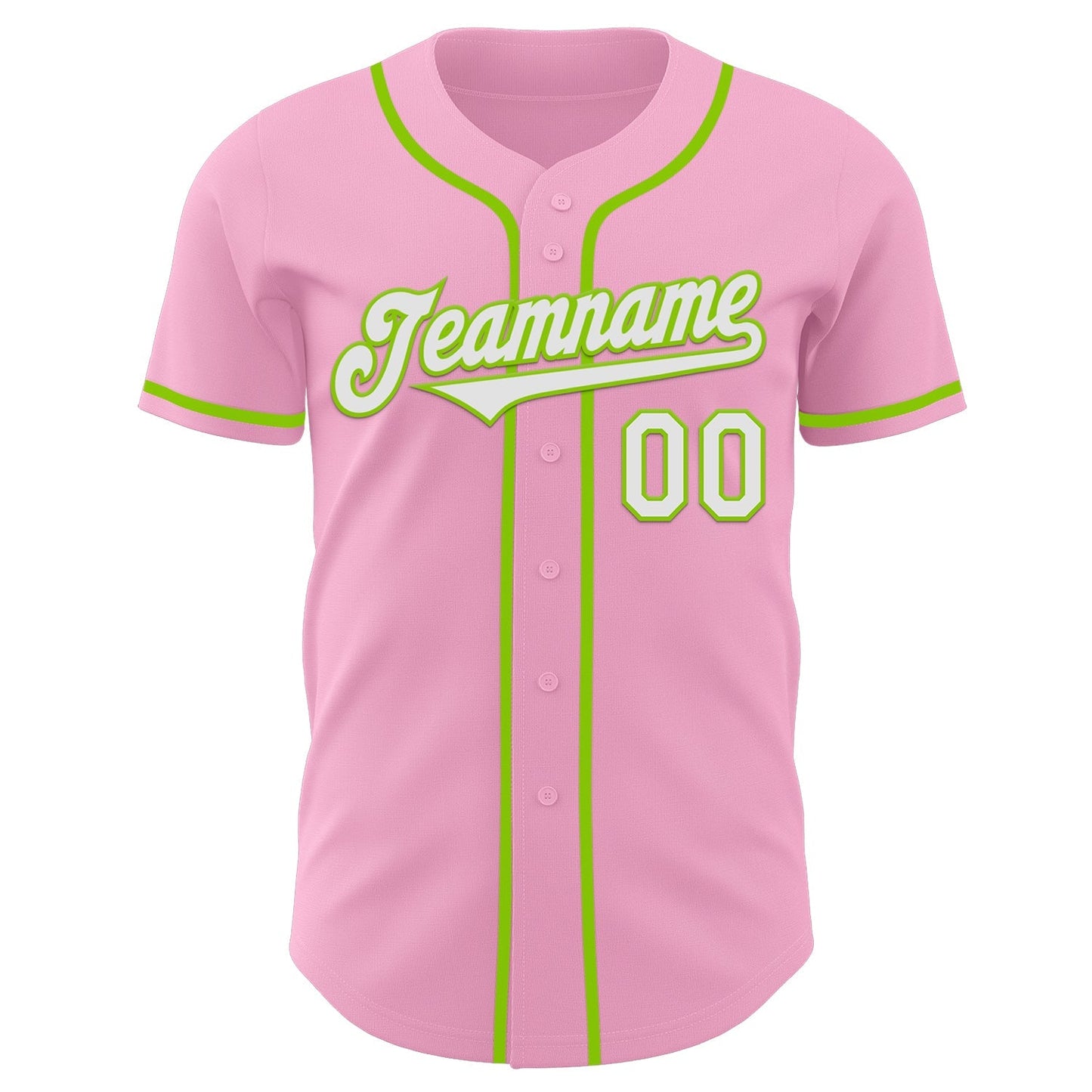 Custom Light Pink White-Neon Green Authentic Baseball Jersey baseball jersey product view 2