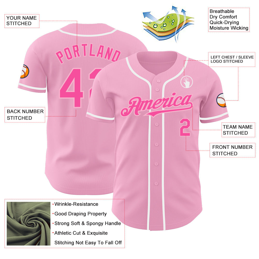 Custom Light Pink Pink-White Authentic Baseball Jersey baseball jersey product view 3