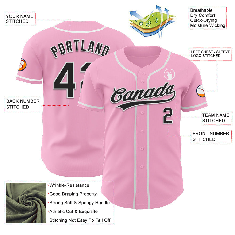 Custom Light Pink Black-White Authentic Baseball Jersey baseball jersey product view 3