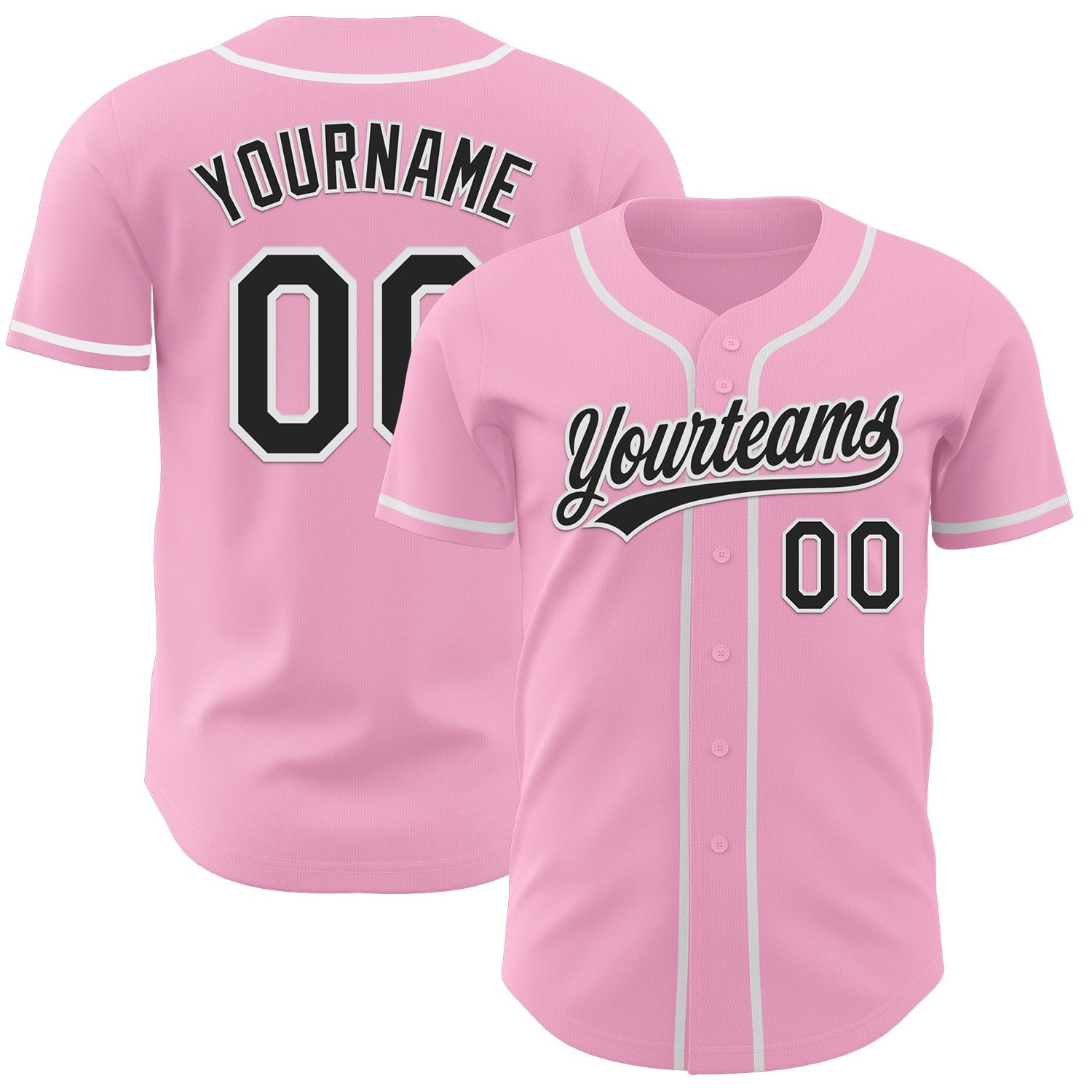 Custom Light Pink Black-White Authentic Baseball Jersey baseball jersey product view 1
