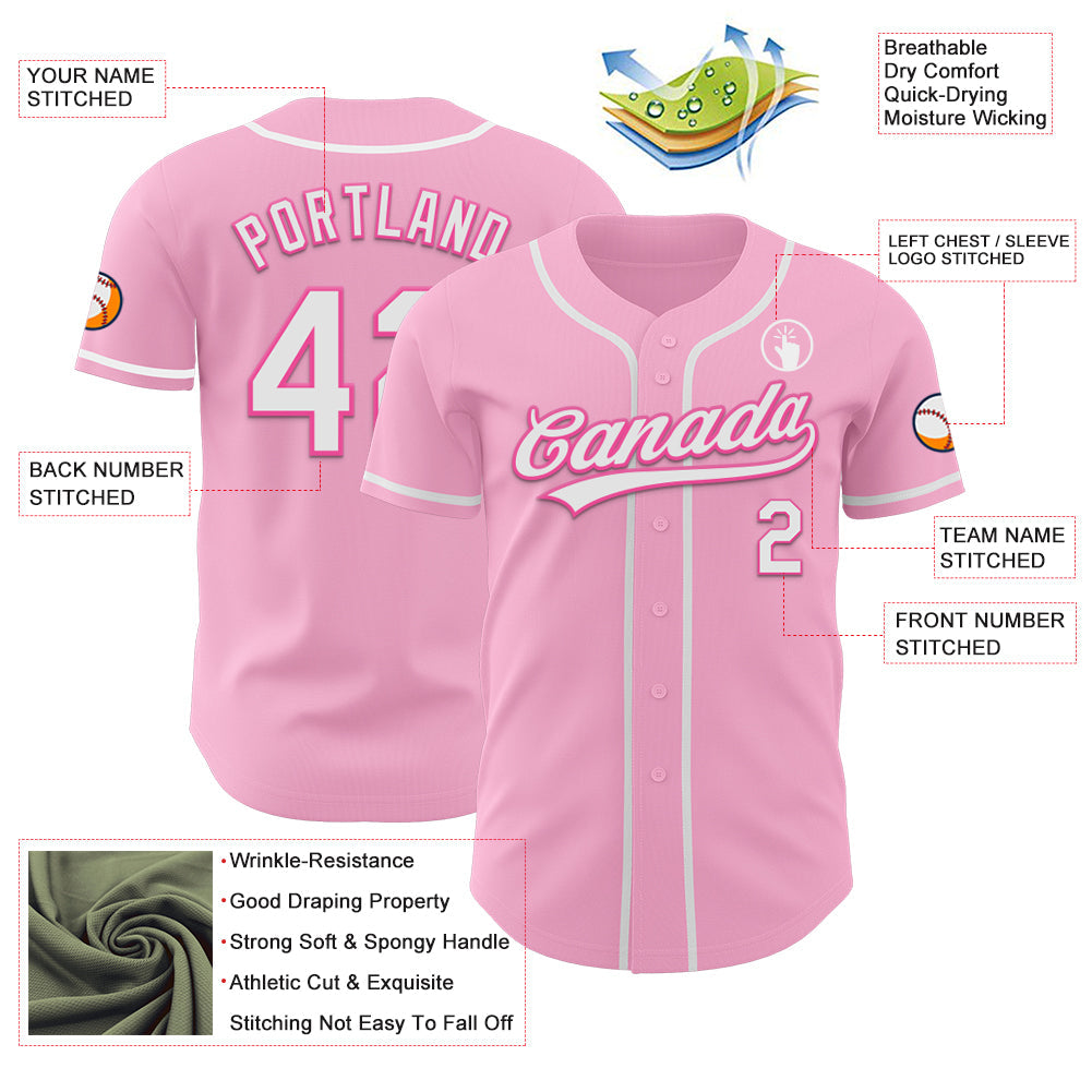 Custom Light Pink White-Pink Authentic Baseball Jersey baseball jersey product view 3