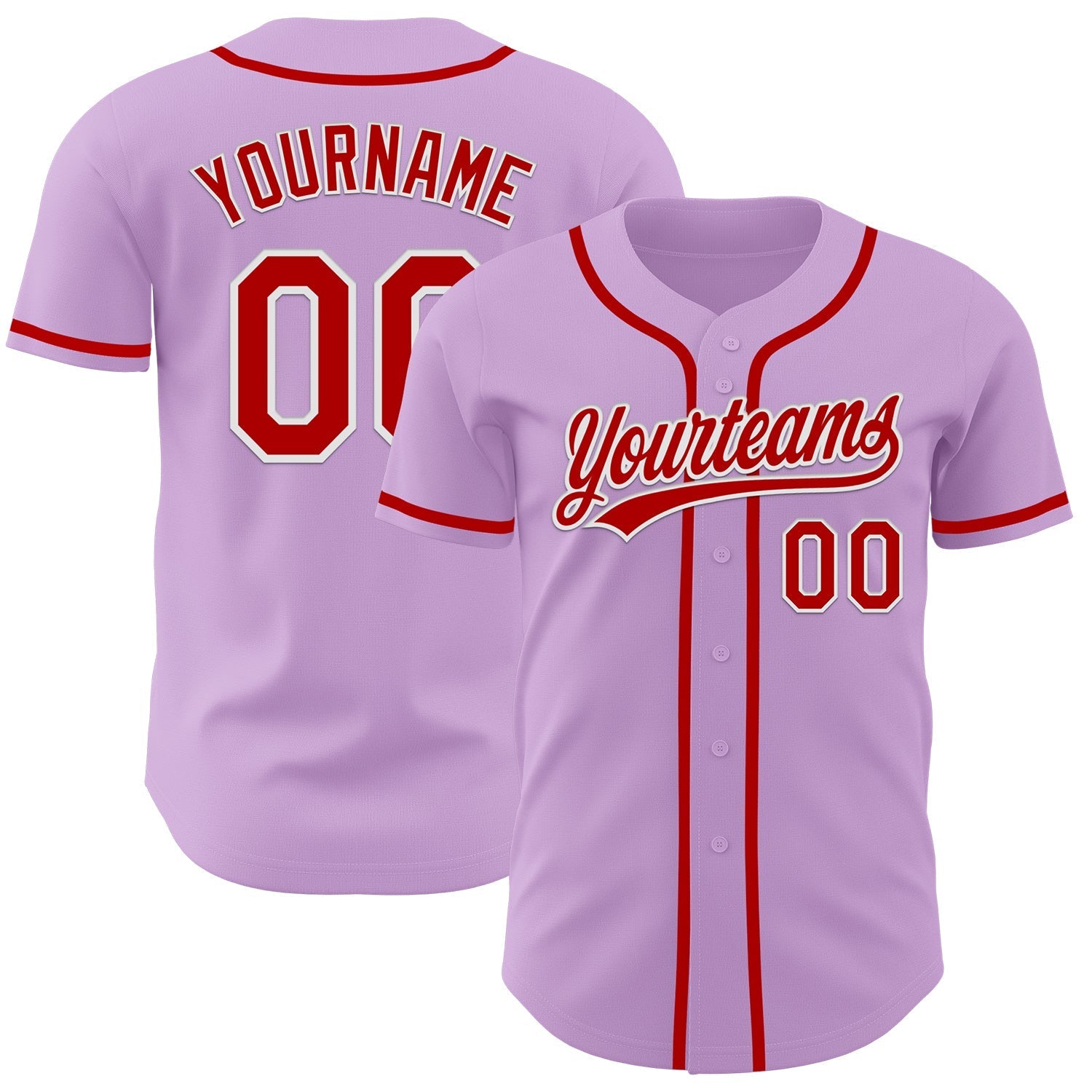 Custom Light Purple Red-White Authentic Baseball Jersey baseball jersey product view 1