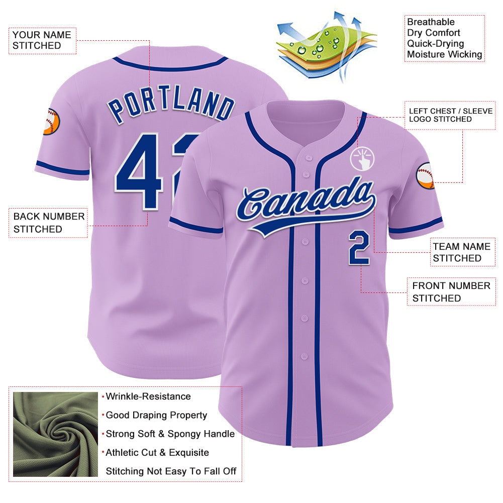 Custom Light Purple Royal-White Authentic Baseball Jersey baseball jersey product view 3