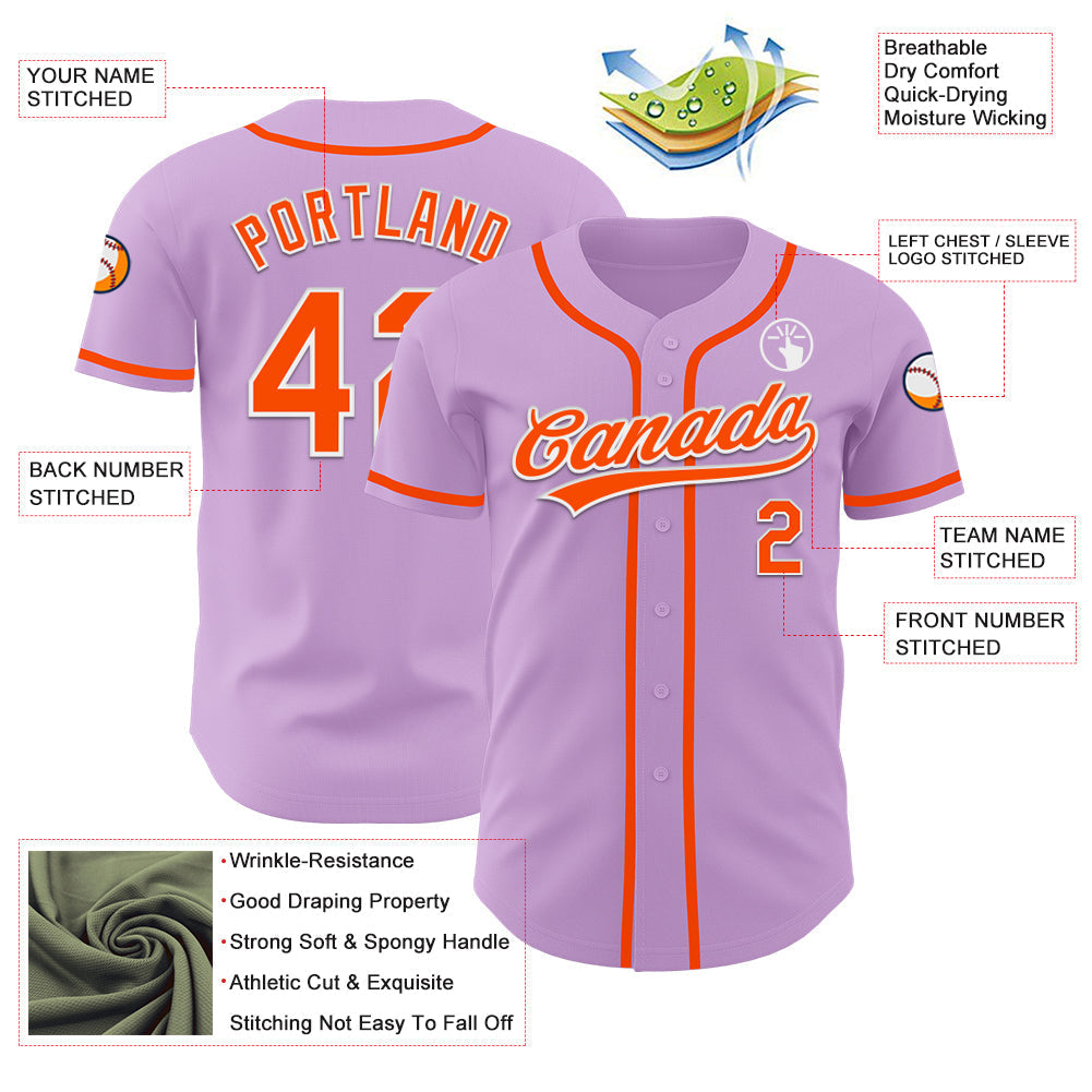 Custom Light Purple Orange-White Authentic Baseball Jersey baseball jersey product view 3