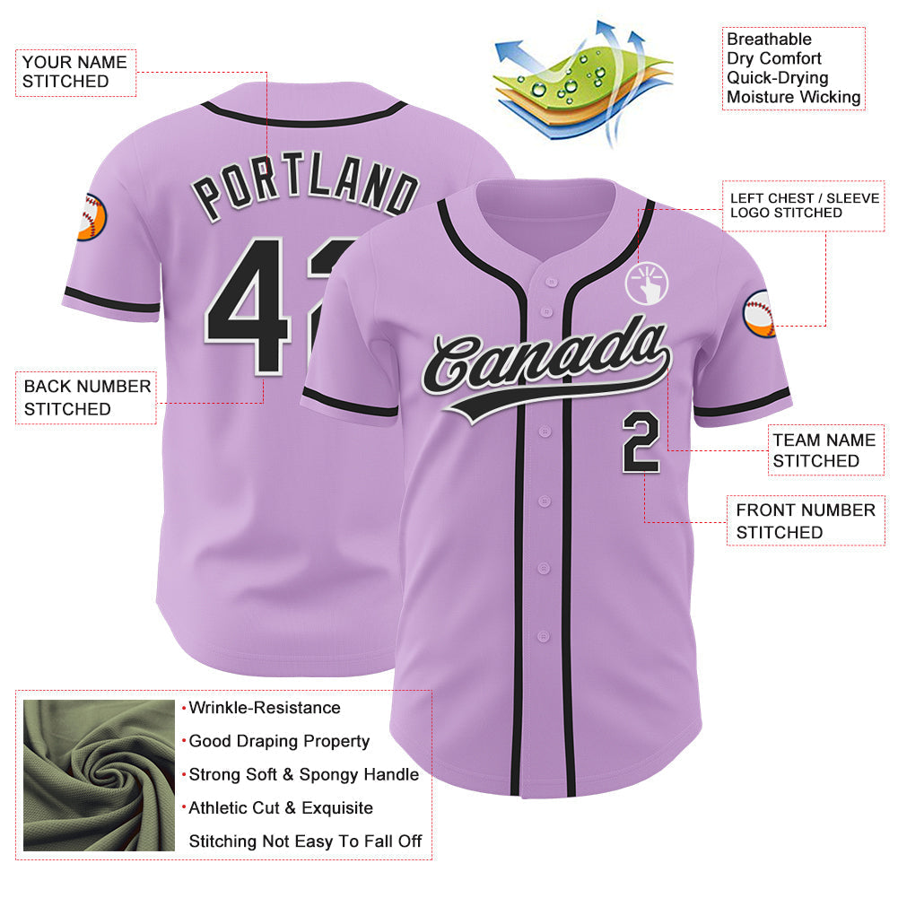 Custom Light Purple Black-White Authentic Baseball Jersey baseball jersey product view 3