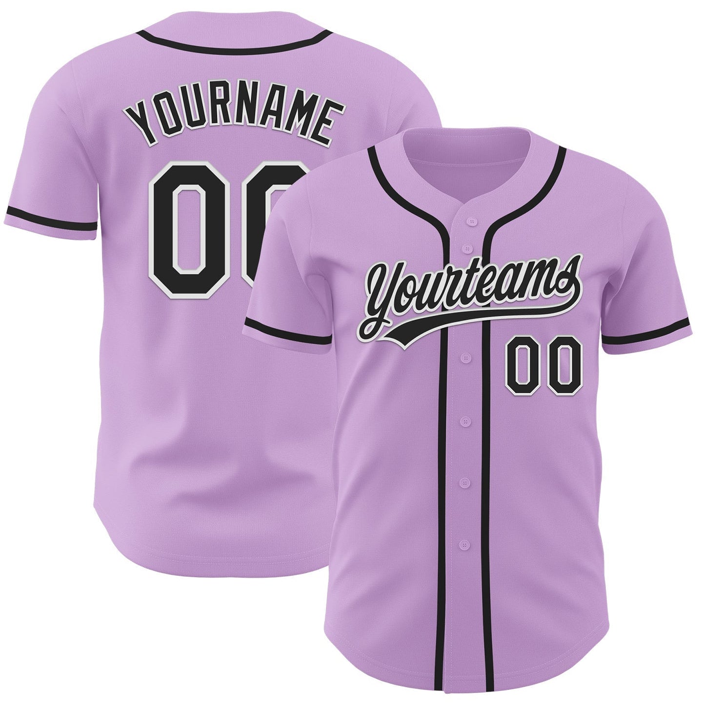 Custom Light Purple Black-White Authentic Baseball Jersey baseball jersey product view 1