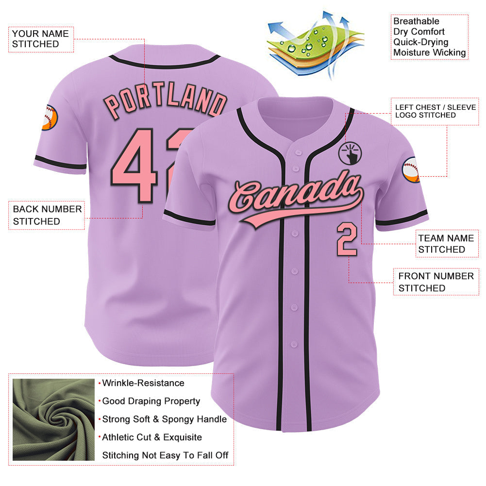 Custom Light Purple Medium Pink-Black Authentic Baseball Jersey baseball jersey product view 3