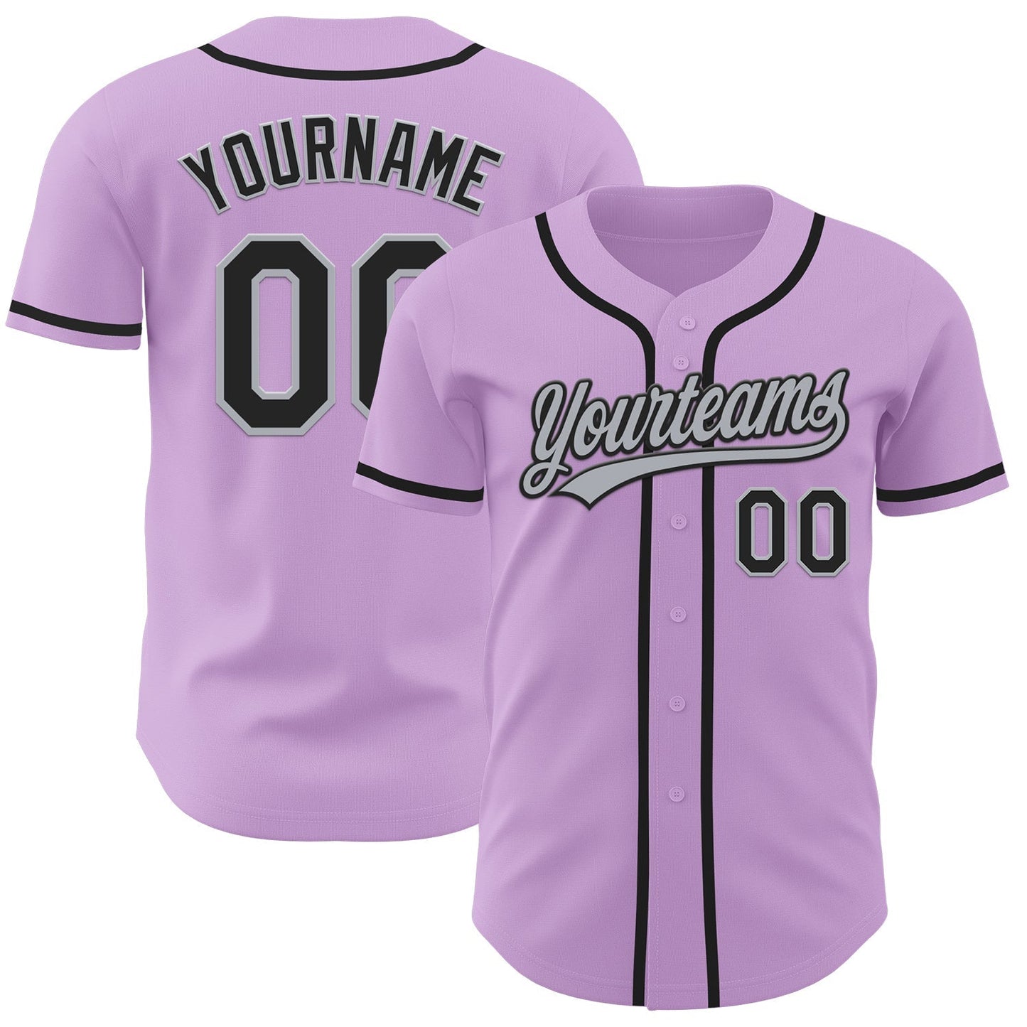 Custom Light Purple Black-Gray Authentic Baseball Jersey baseball jersey product view 1