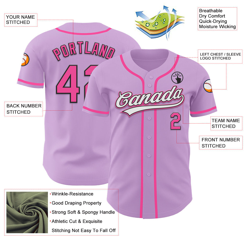 Custom Light Purple Pink-Black Authentic Baseball Jersey baseball jersey product view 3