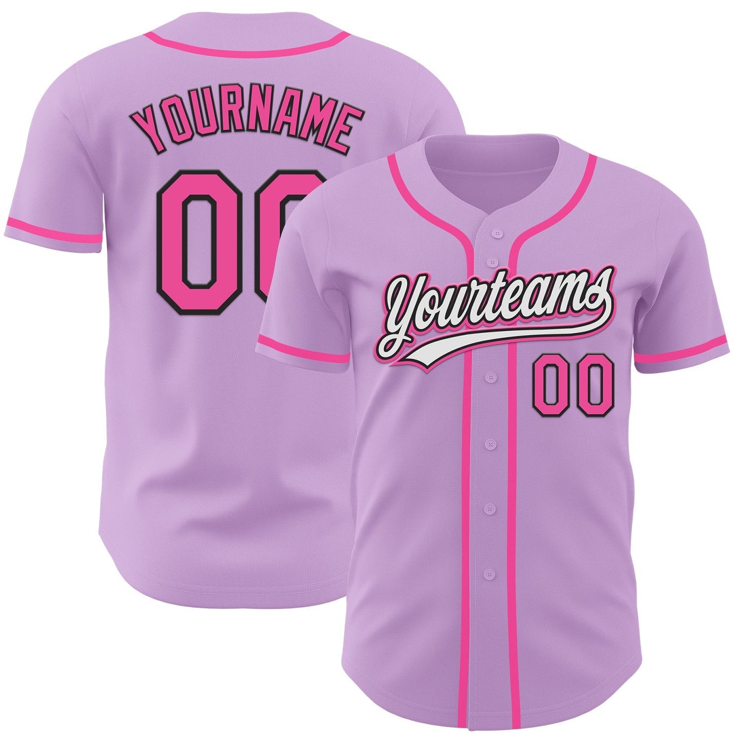 Custom Light Purple Pink-Black Authentic Baseball Jersey baseball jersey product view 1