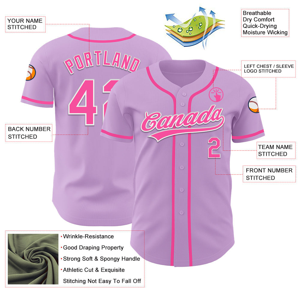 Custom Light Purple Pink-White Authentic Baseball Jersey baseball jersey product view 3
