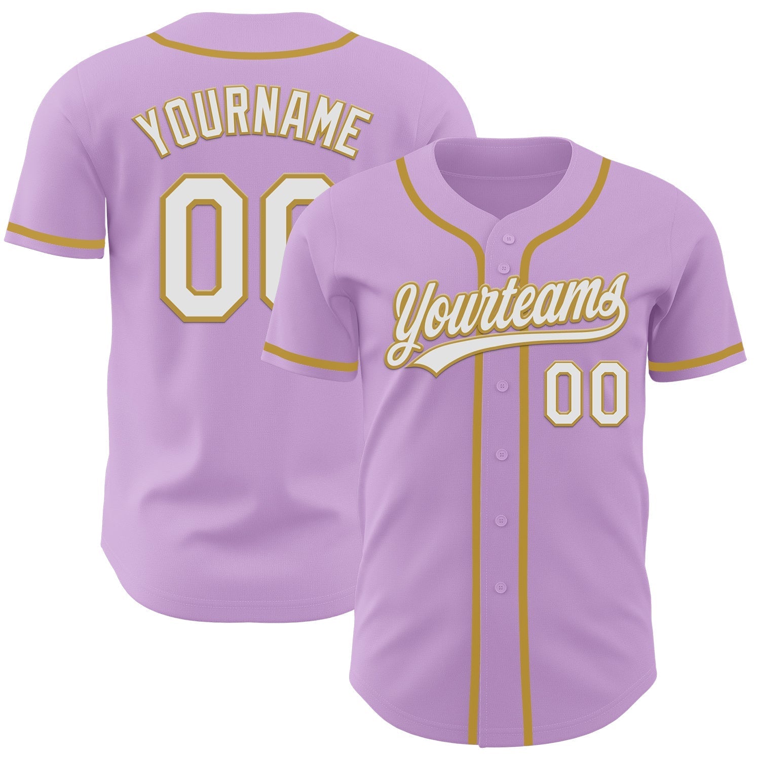 Custom Light Purple White-Old Gold Authentic Baseball Jersey baseball jersey product view 1