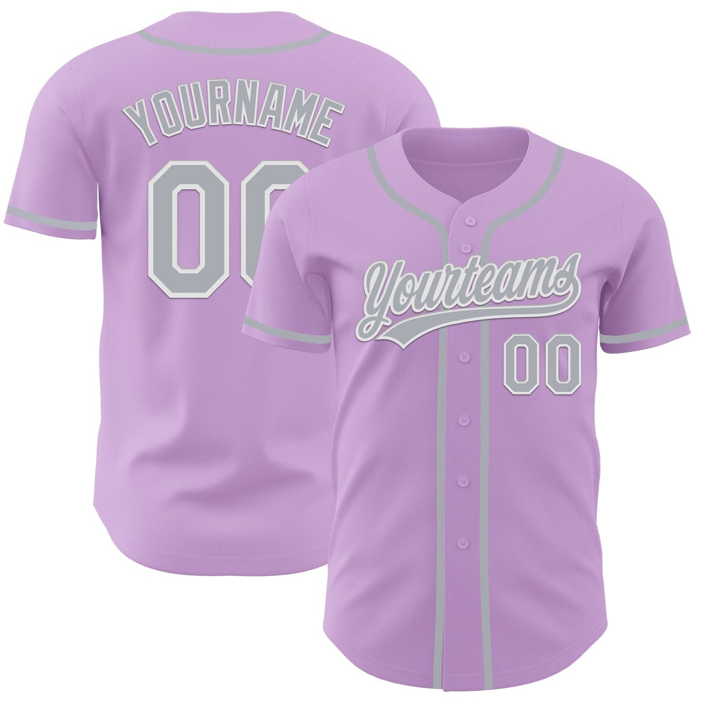 Custom Light Purple Gray-White Authentic Baseball Jersey baseball jersey product view 1