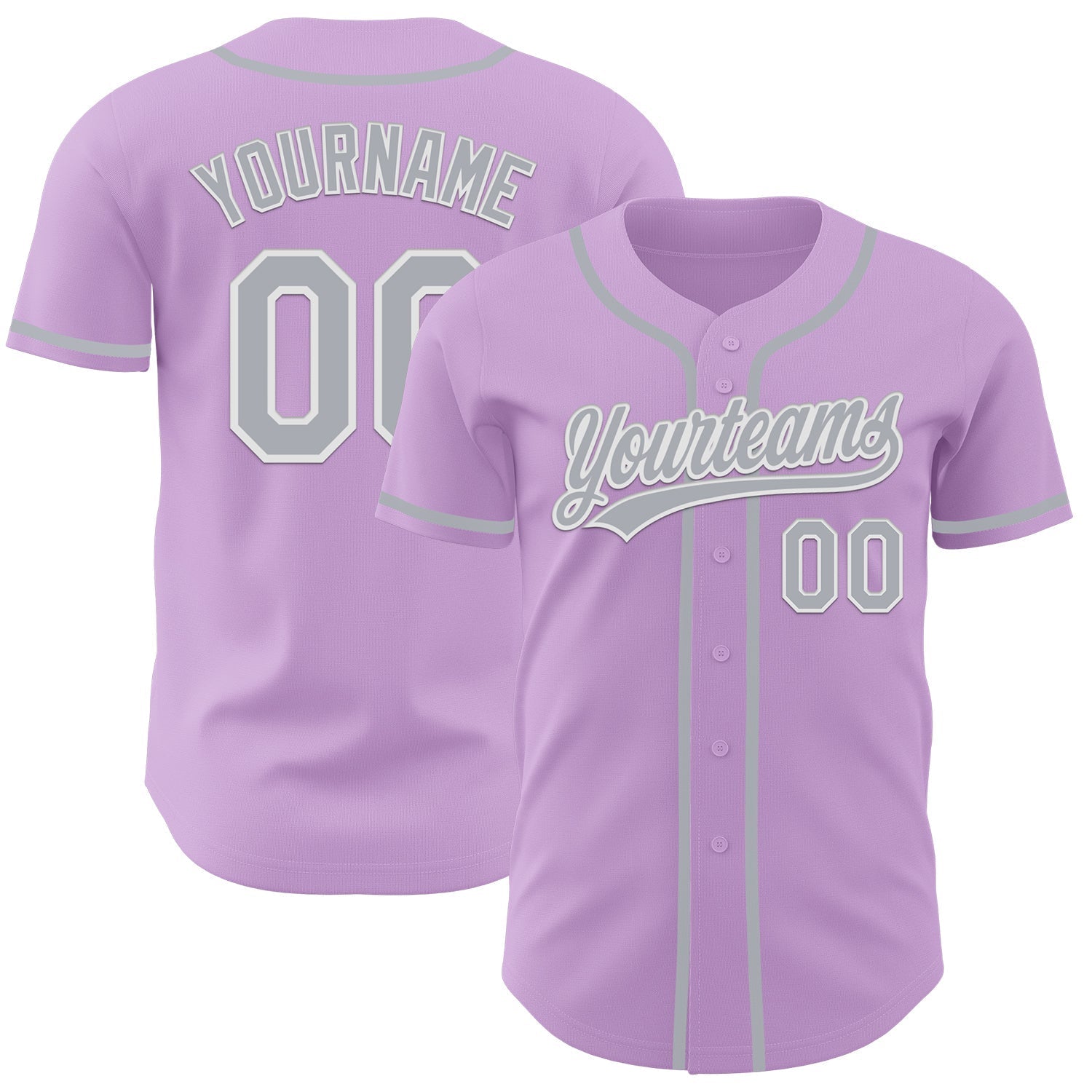 Custom Light Purple Gray-White Authentic Baseball Jersey baseball jersey product view 1