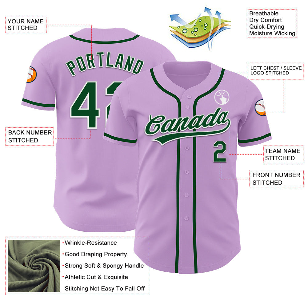 Custom Light Purple Green-White Authentic Baseball Jersey baseball jersey product view 3