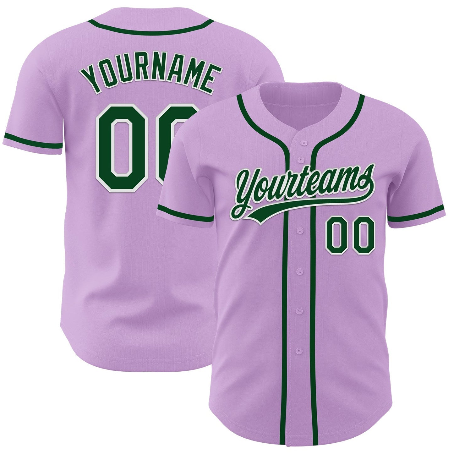 Custom Light Purple Green-White Authentic Baseball Jersey baseball jersey product view 1