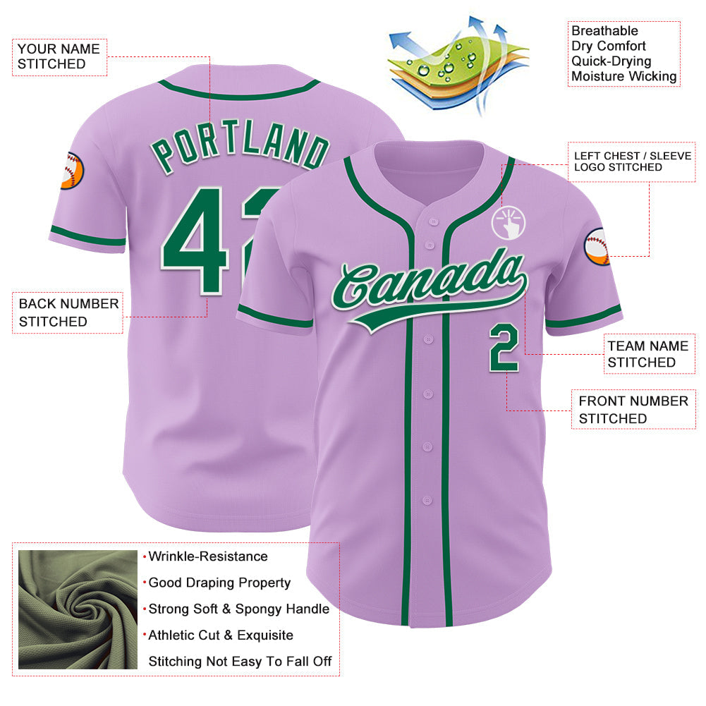 Custom Light Purple Kelly Green-White Authentic Baseball Jersey baseball jersey product view 3