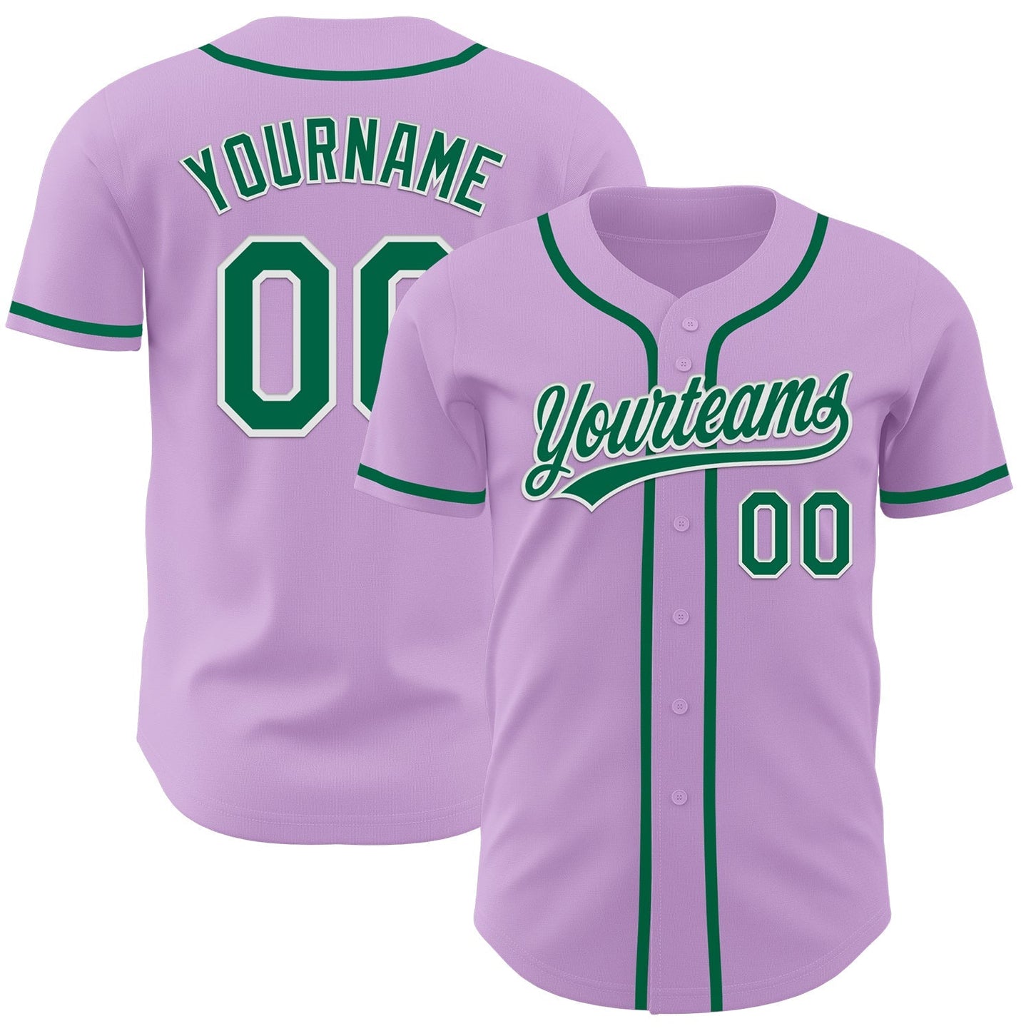 Custom Light Purple Kelly Green-White Authentic Baseball Jersey baseball jersey product view 1