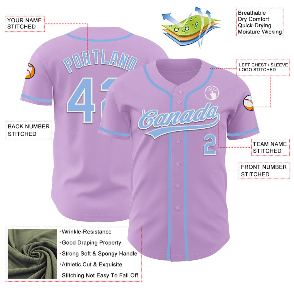 Custom Light Purple Light Blue-White Authentic Baseball Jersey baseball jersey product view 3