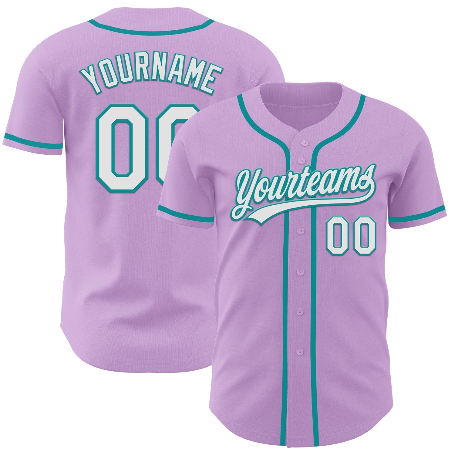 Custom Light Purple White-Teal Authentic Baseball Jersey baseball jersey product view 1