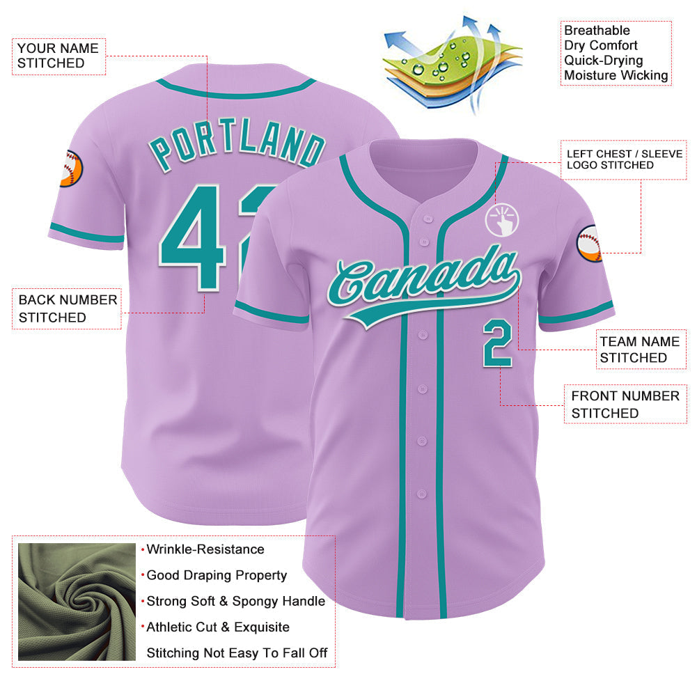 Custom Light Purple Teal-White Authentic Baseball Jersey baseball jersey product view 3