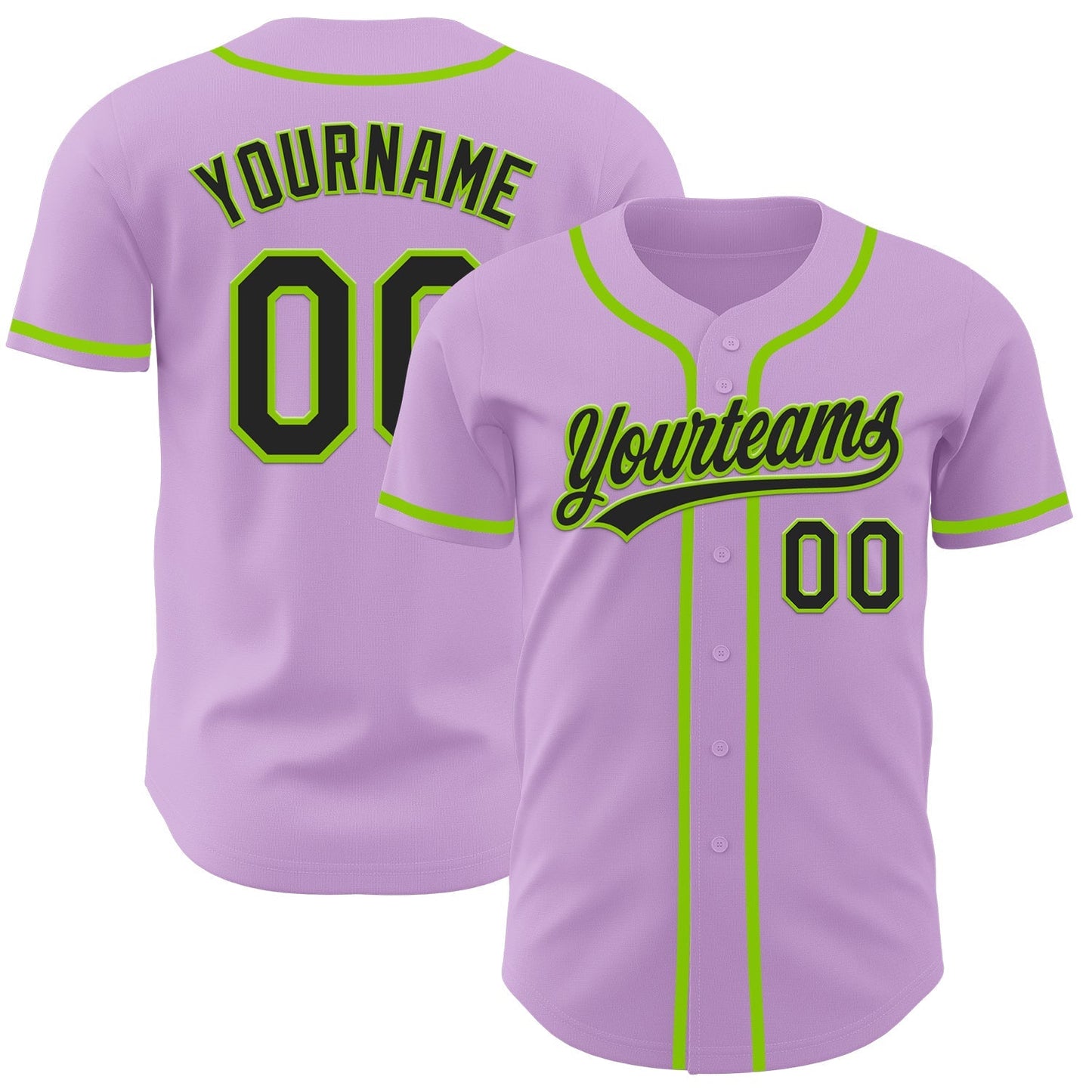 Custom Light Purple Black-Neon Green Authentic Baseball Jersey baseball jersey product view 1