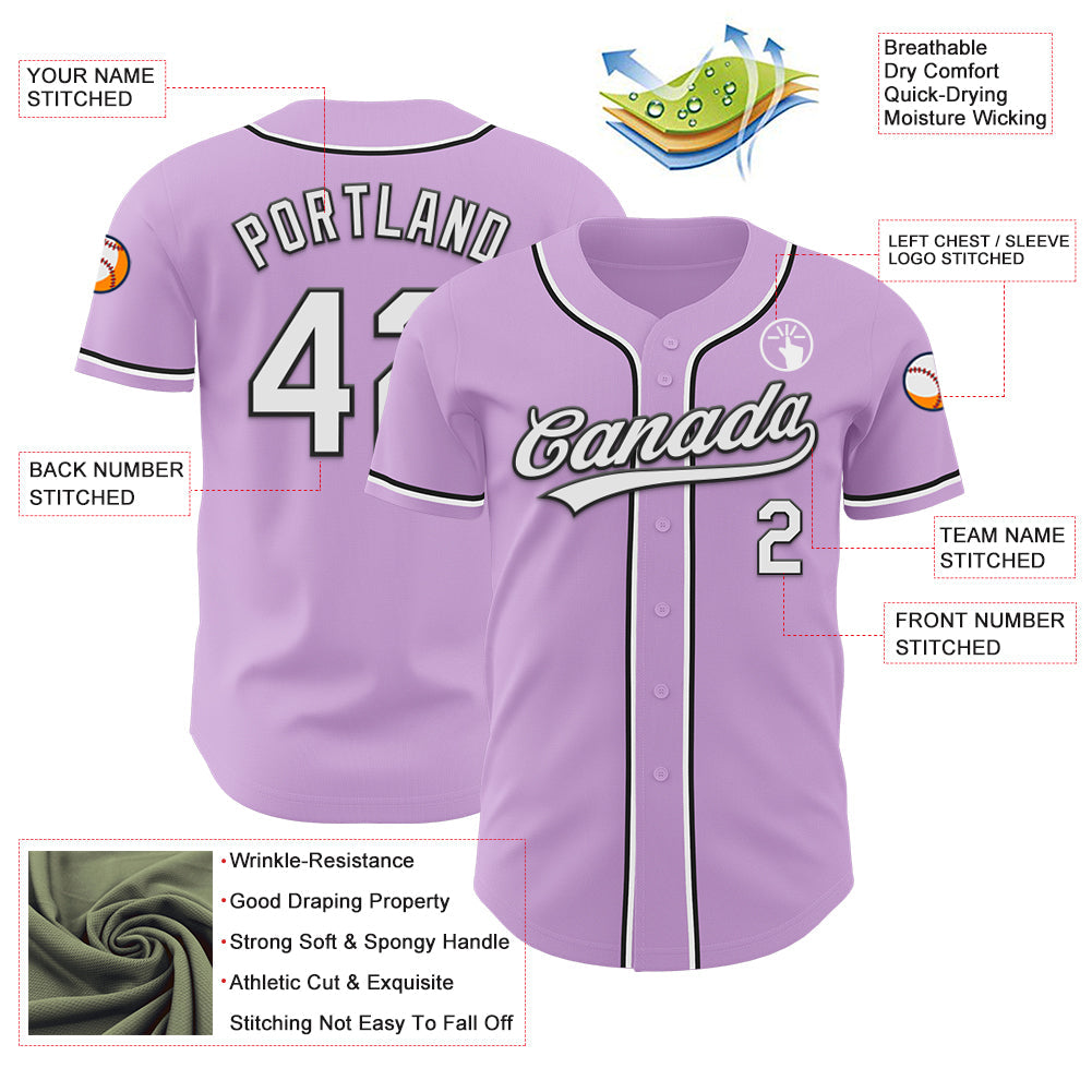 Custom Light Purple White-Black Authentic Baseball Jersey baseball jersey product view 3