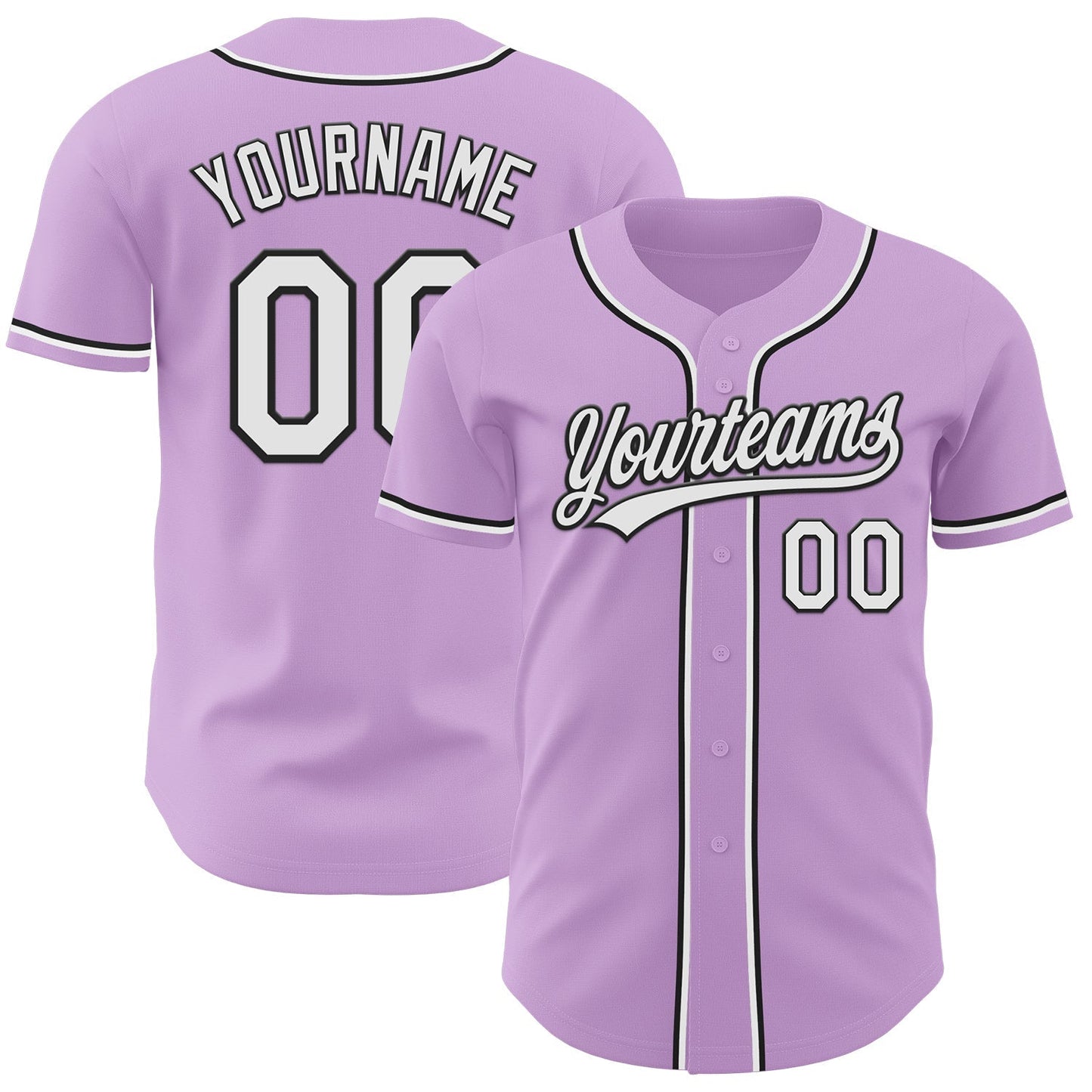 Custom Light Purple White-Black Authentic Baseball Jersey baseball jersey product view 1