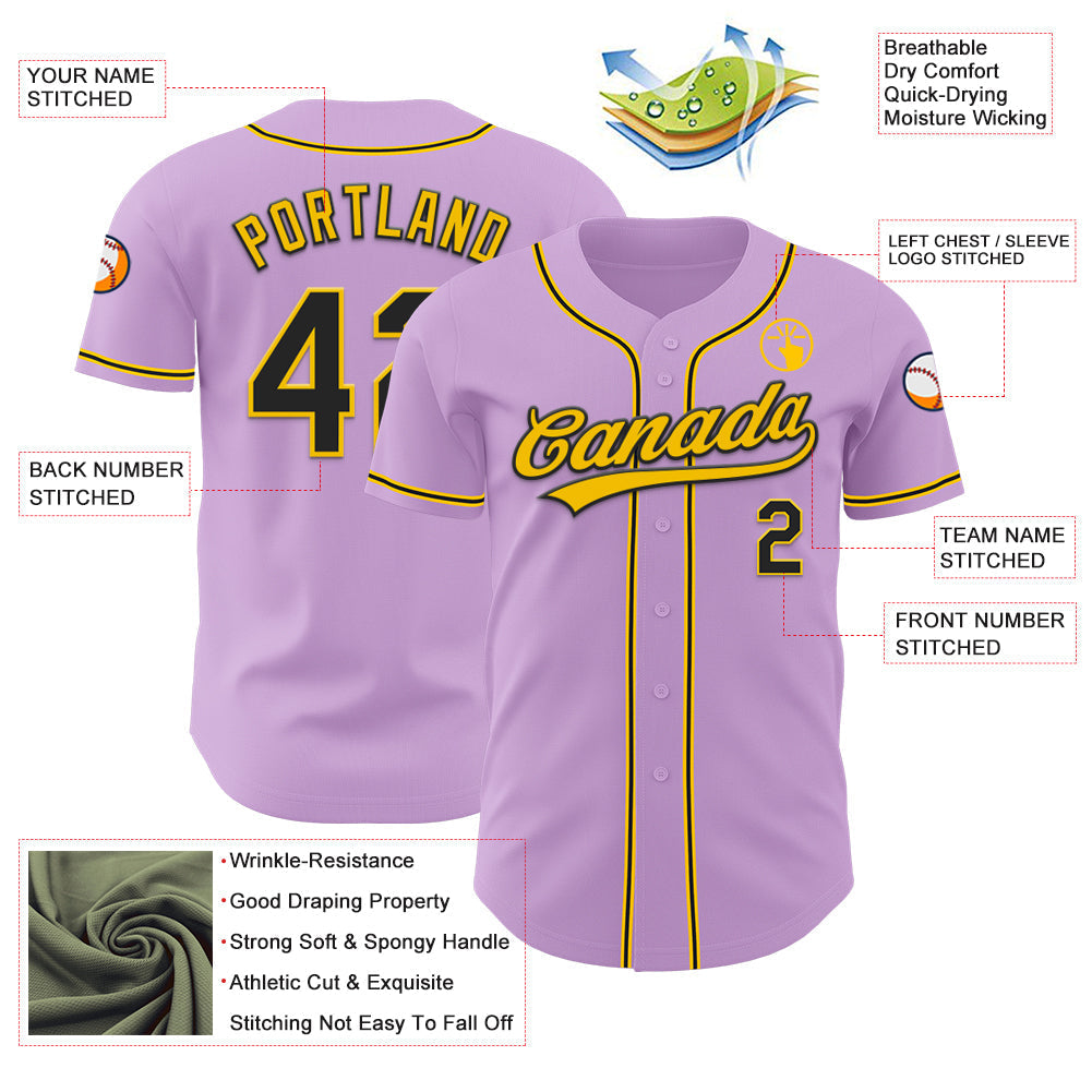 Custom Light Purple Black-Yellow Authentic Baseball Jersey baseball jersey product view 3
