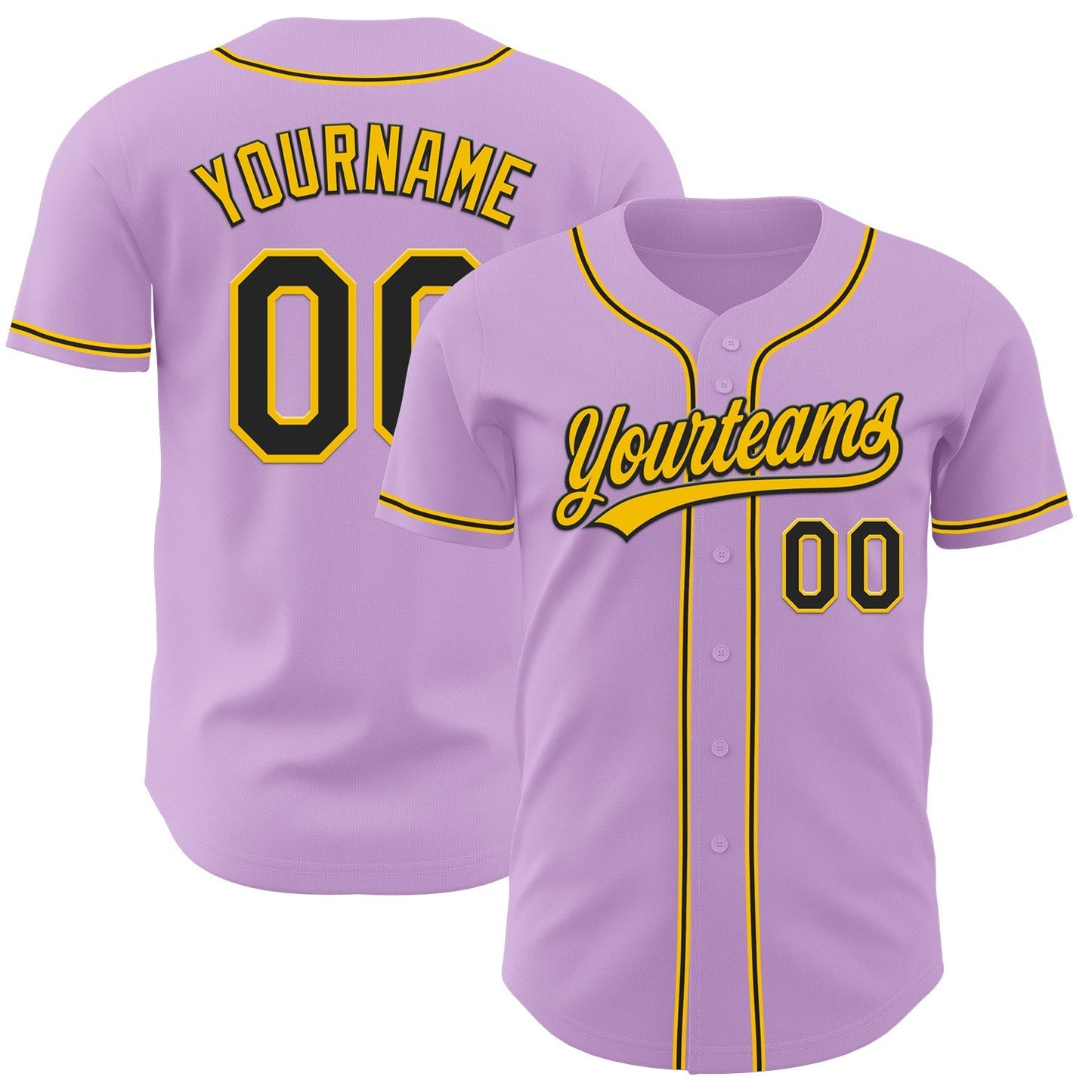 Custom Light Purple Black-Yellow Authentic Baseball Jersey baseball jersey product view 1