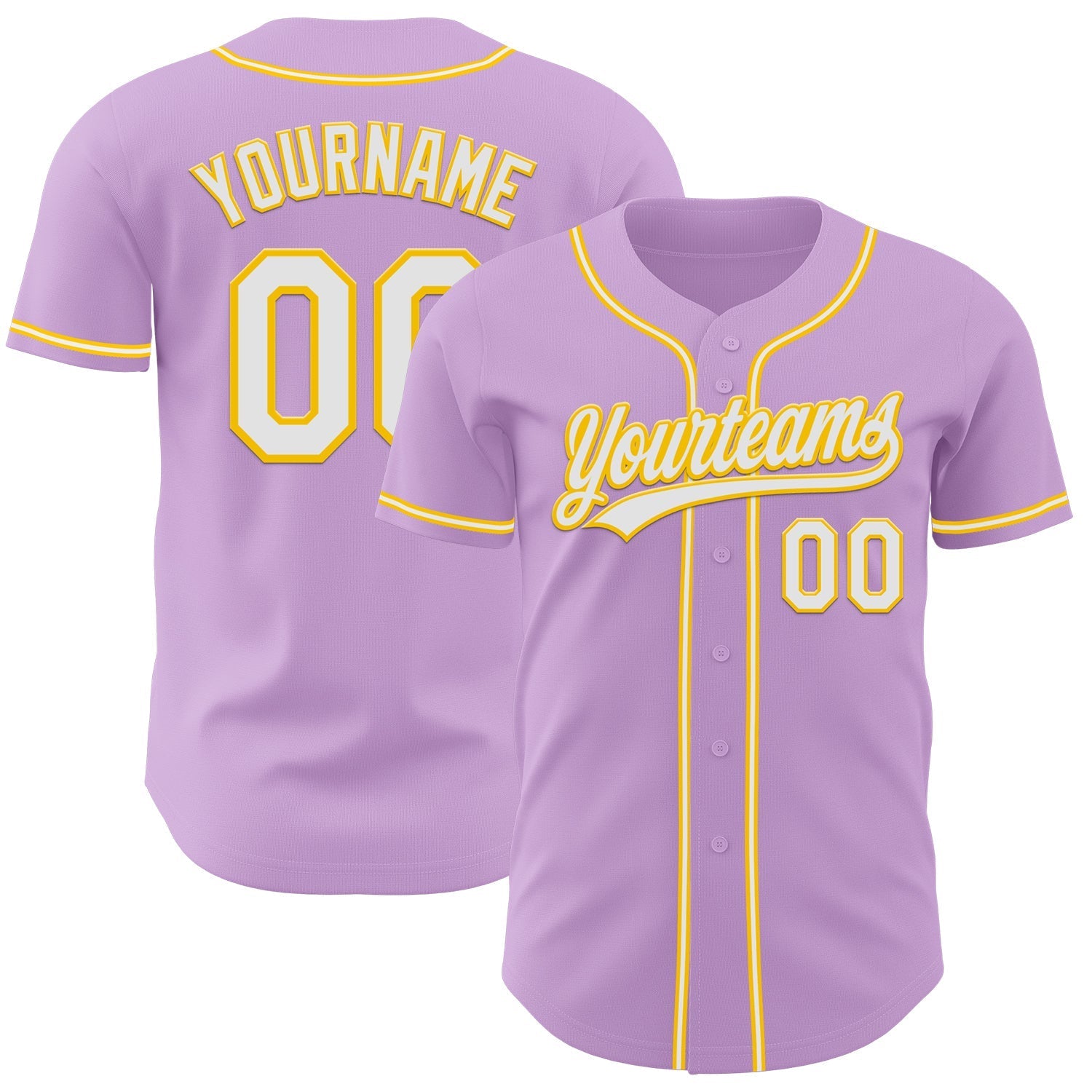 Custom Light Purple White-Yellow Authentic Baseball Jersey baseball jersey product view 1