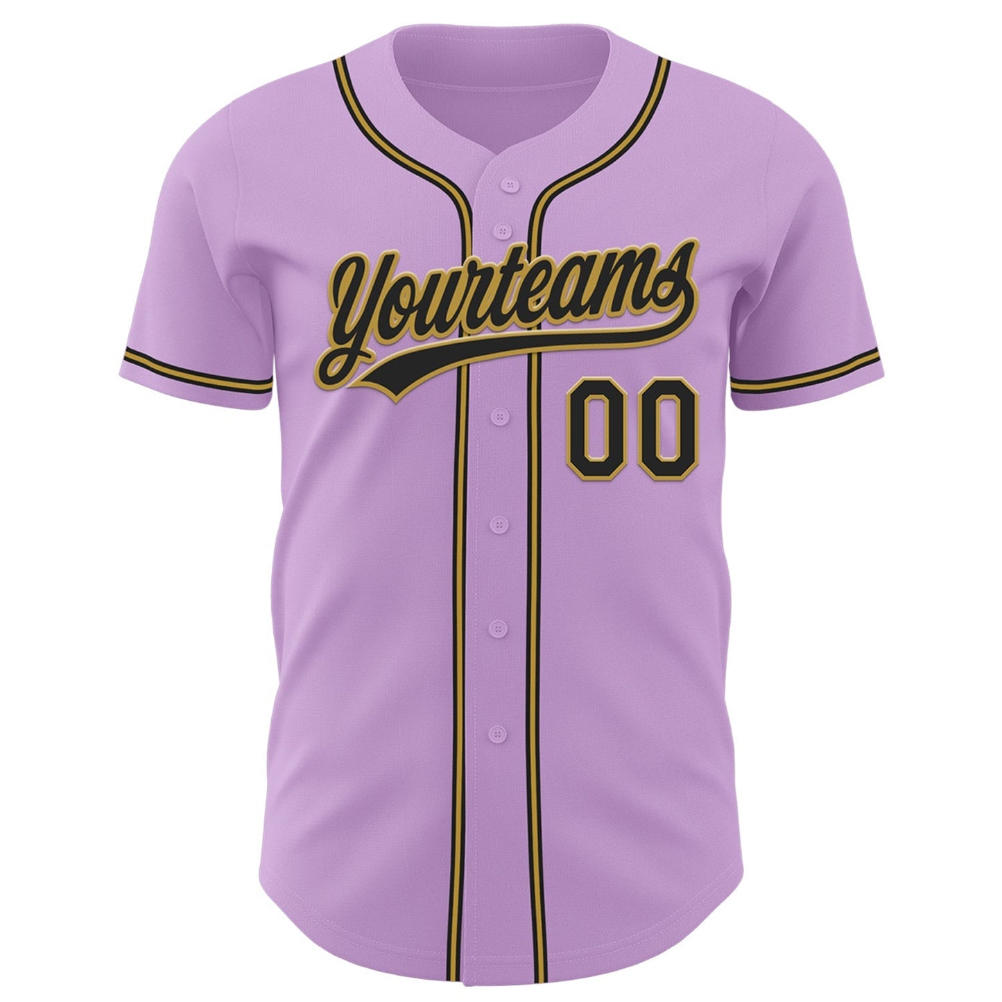 Custom Light Purple Black-Old Gold Authentic Baseball Jersey baseball jersey product view 2