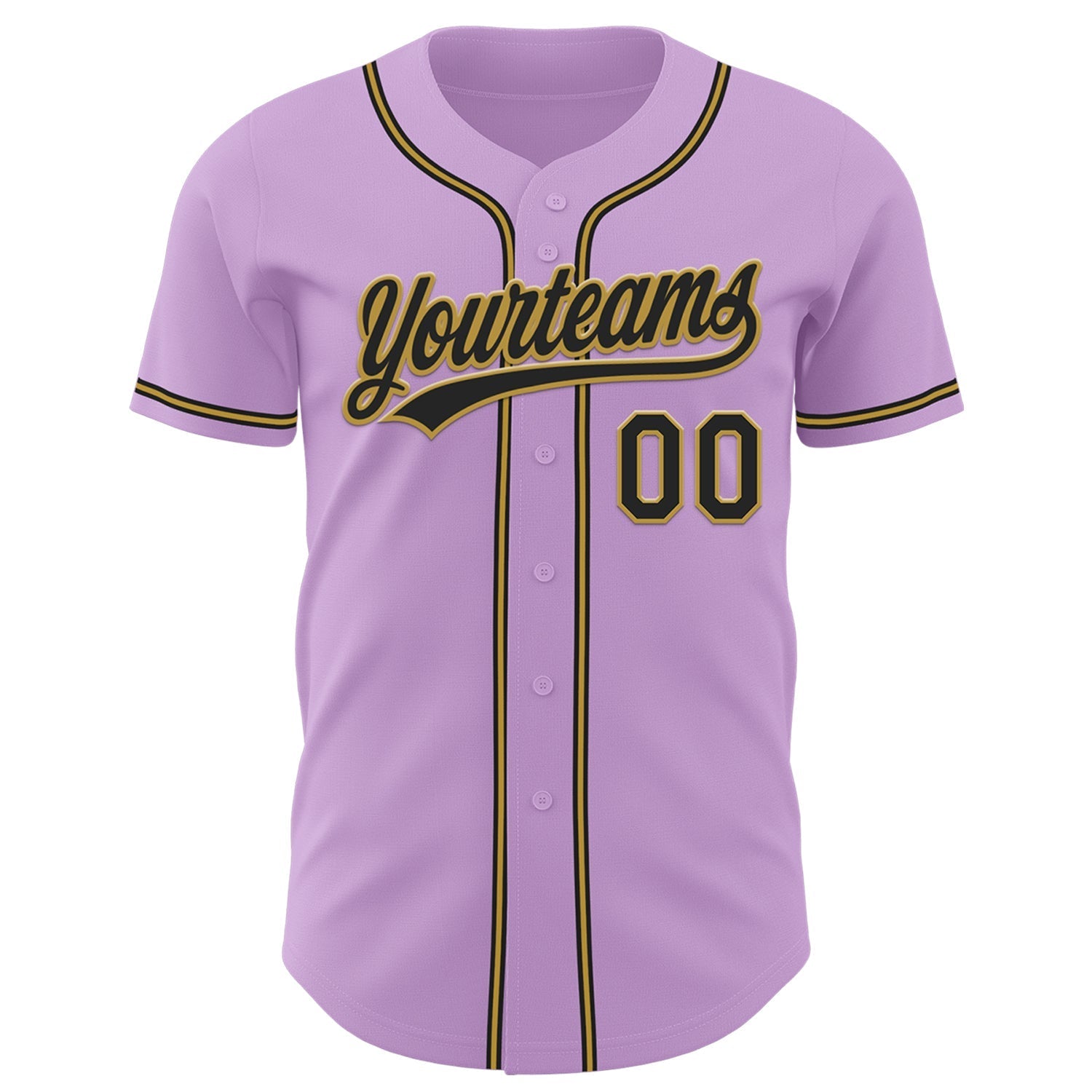 Custom Light Purple Black-Old Gold Authentic Baseball Jersey baseball jersey product view 2