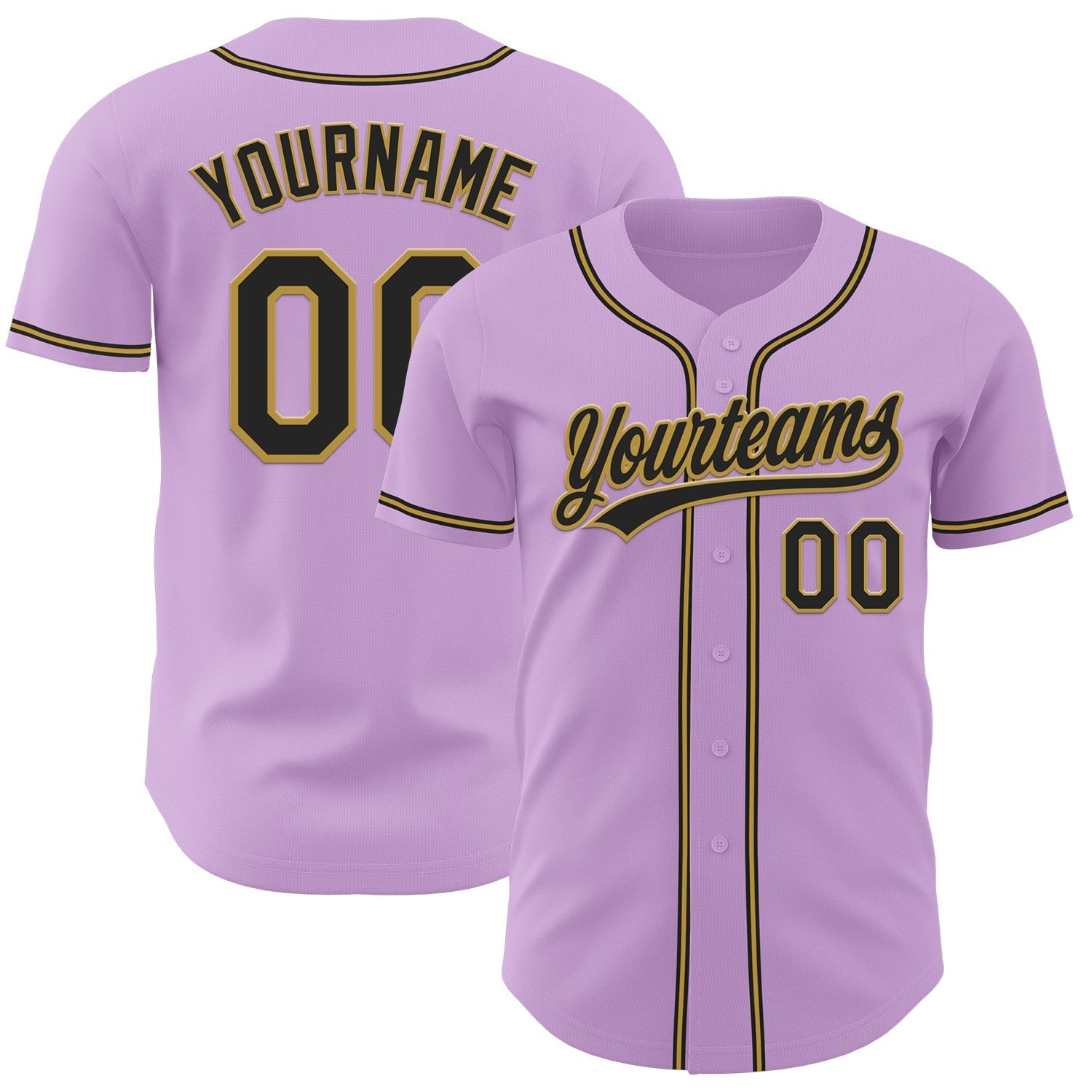 Custom Light Purple Black-Old Gold Authentic Baseball Jersey baseball jersey product view 1