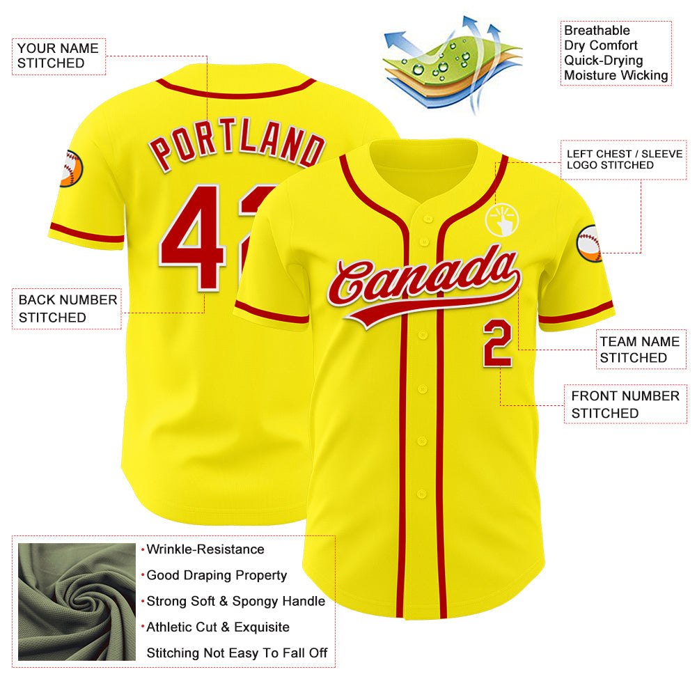 Custom Light Yellow Red-White Authentic Baseball Jersey baseball jersey product view 3