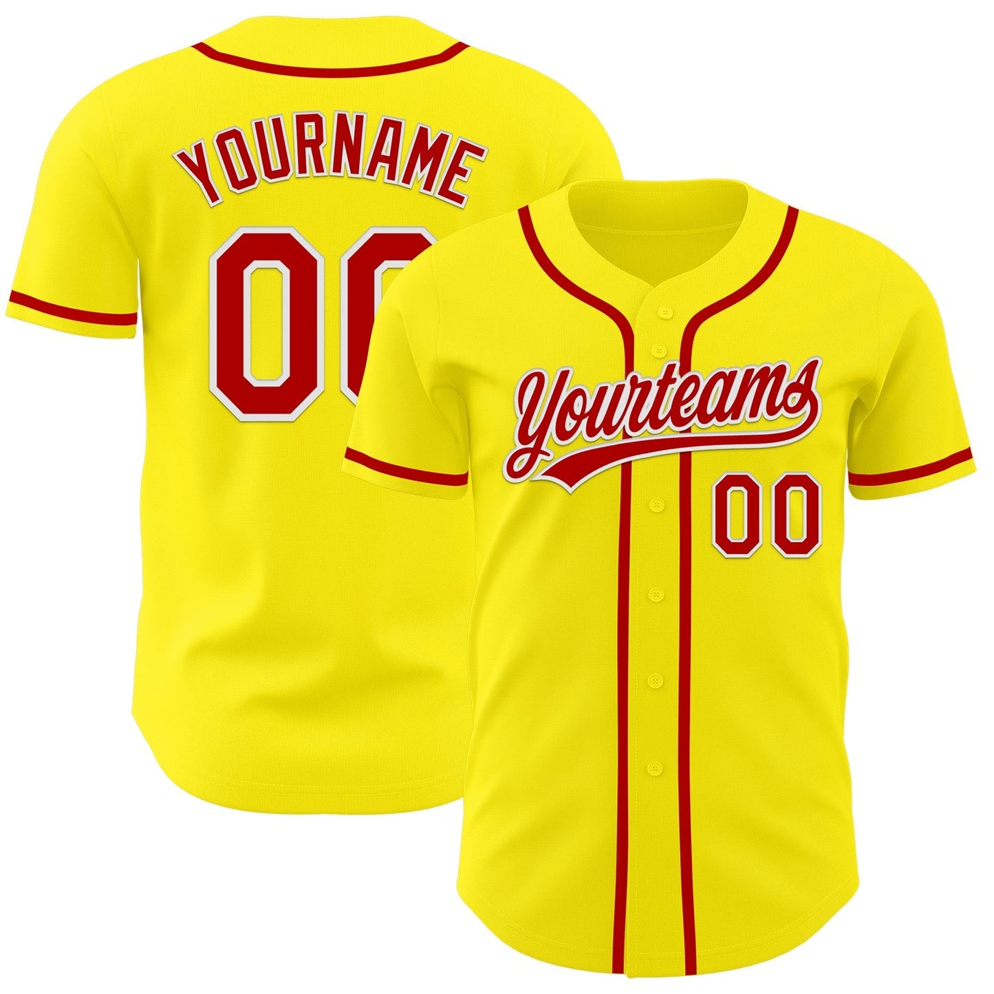 Custom Light Yellow Red-White Authentic Baseball Jersey baseball jersey product view 1