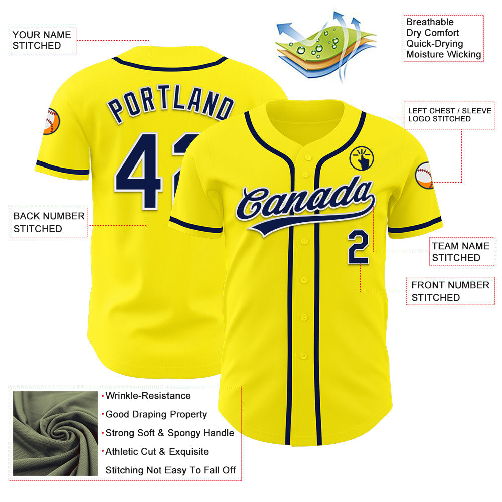 Custom Light Yellow Navy-White Authentic Baseball Jersey baseball jersey product view 3