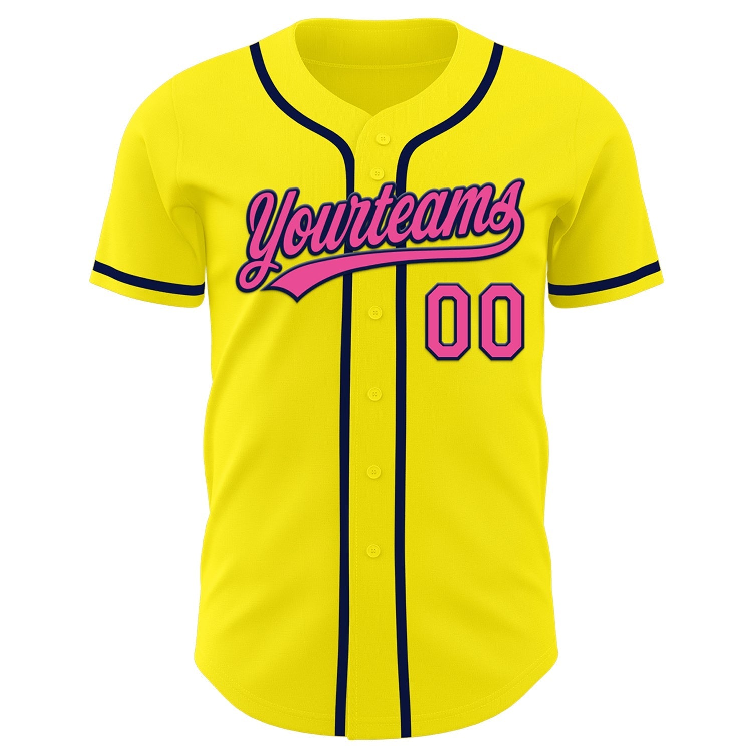 Custom Light Yellow Pink-Navy Authentic Baseball Jersey baseball jersey product view 2