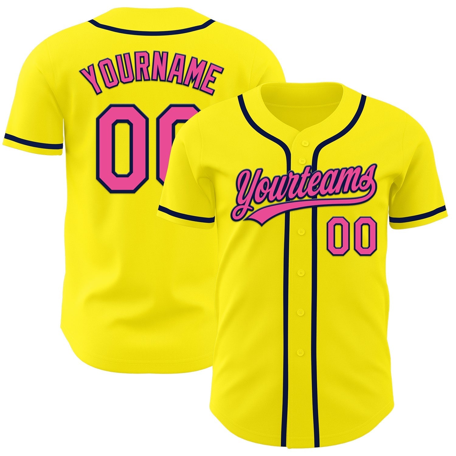 Custom Light Yellow Pink-Navy Authentic Baseball Jersey baseball jersey product view 1