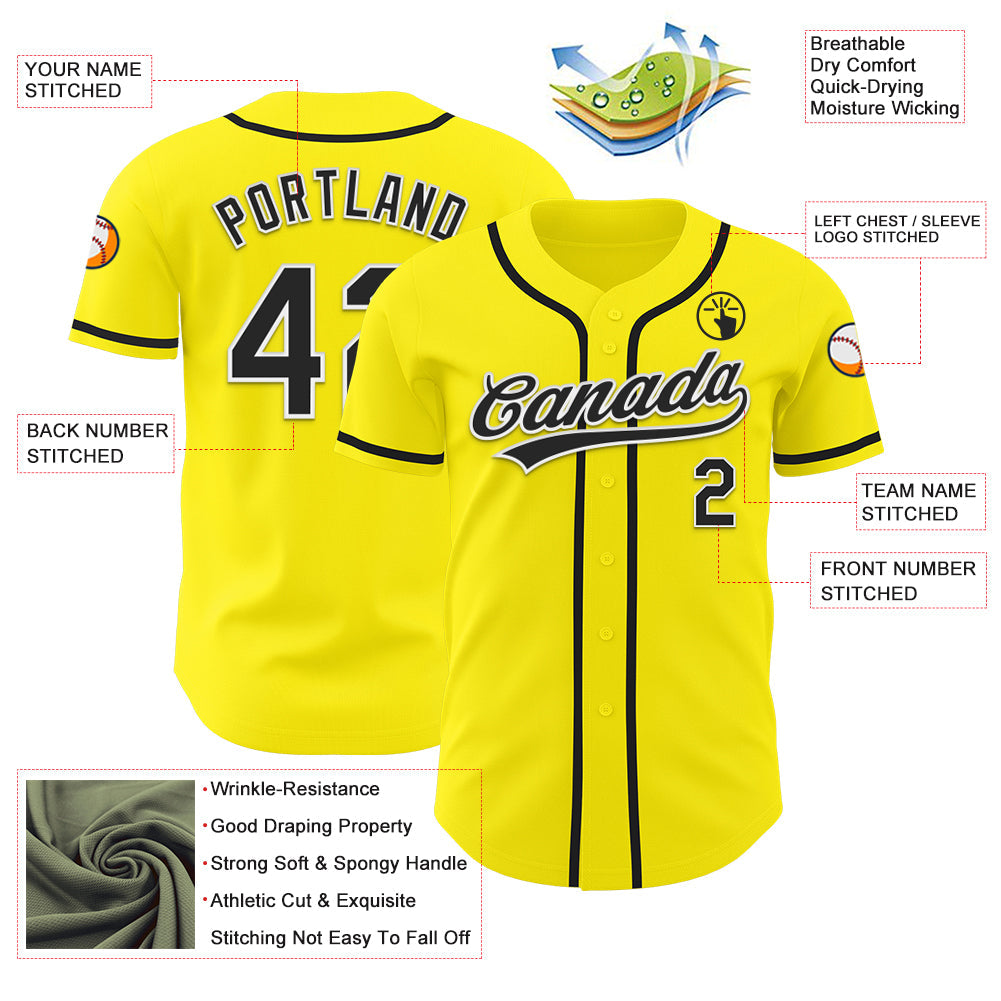 Custom Light Yellow Black-White Authentic Baseball Jersey baseball jersey product view 3