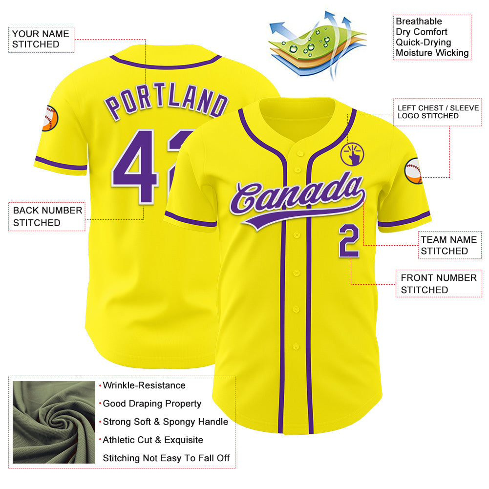 Custom Light Yellow Purple-White Authentic Baseball Jersey baseball jersey product view 3
