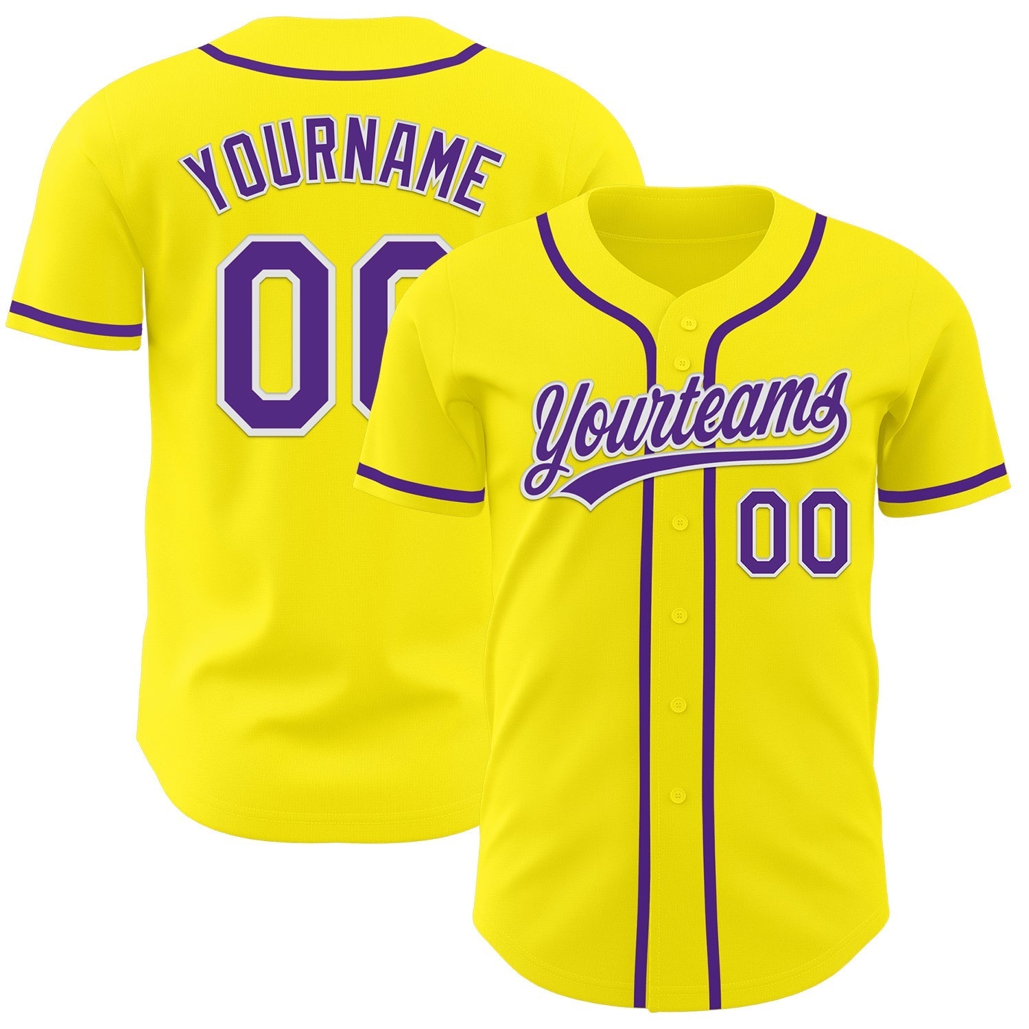Custom Light Yellow Purple-White Authentic Baseball Jersey baseball jersey product view 1