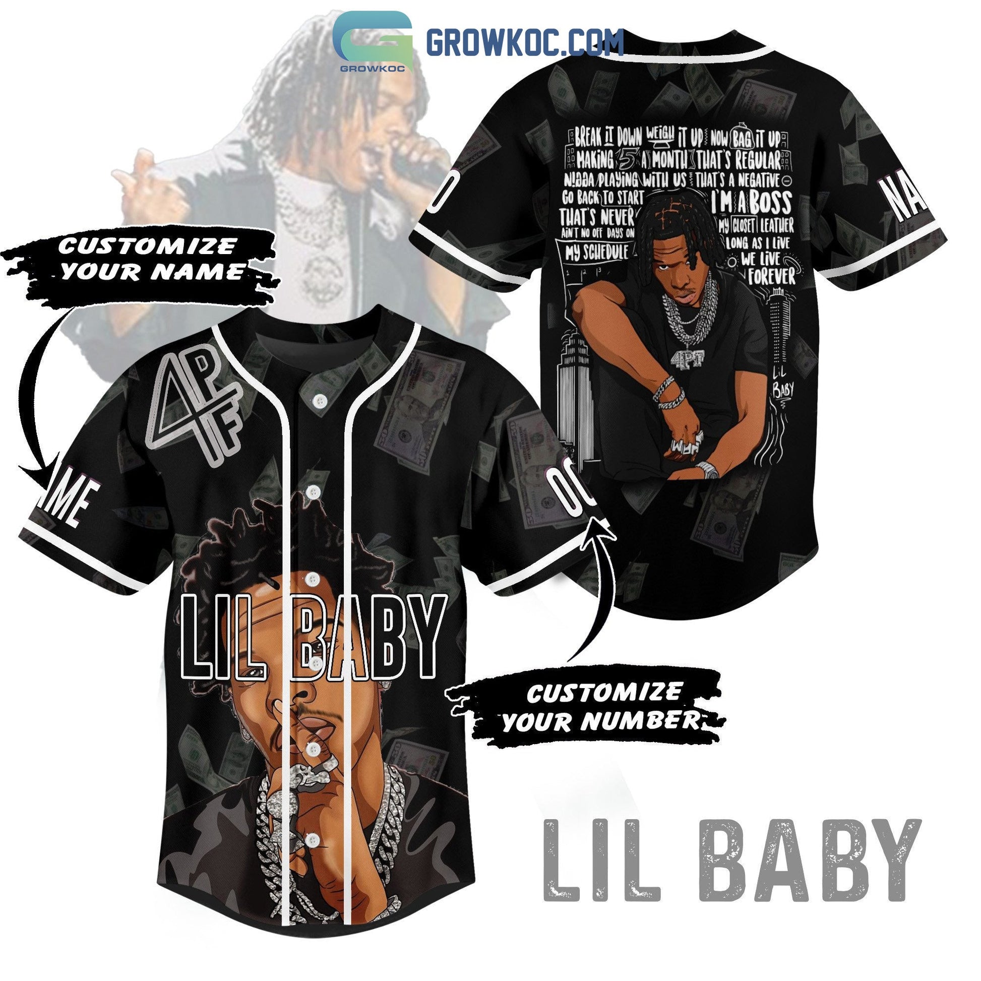 Lil Baby 4PF Personalized Baseball Jersey baseball jersey product view 1