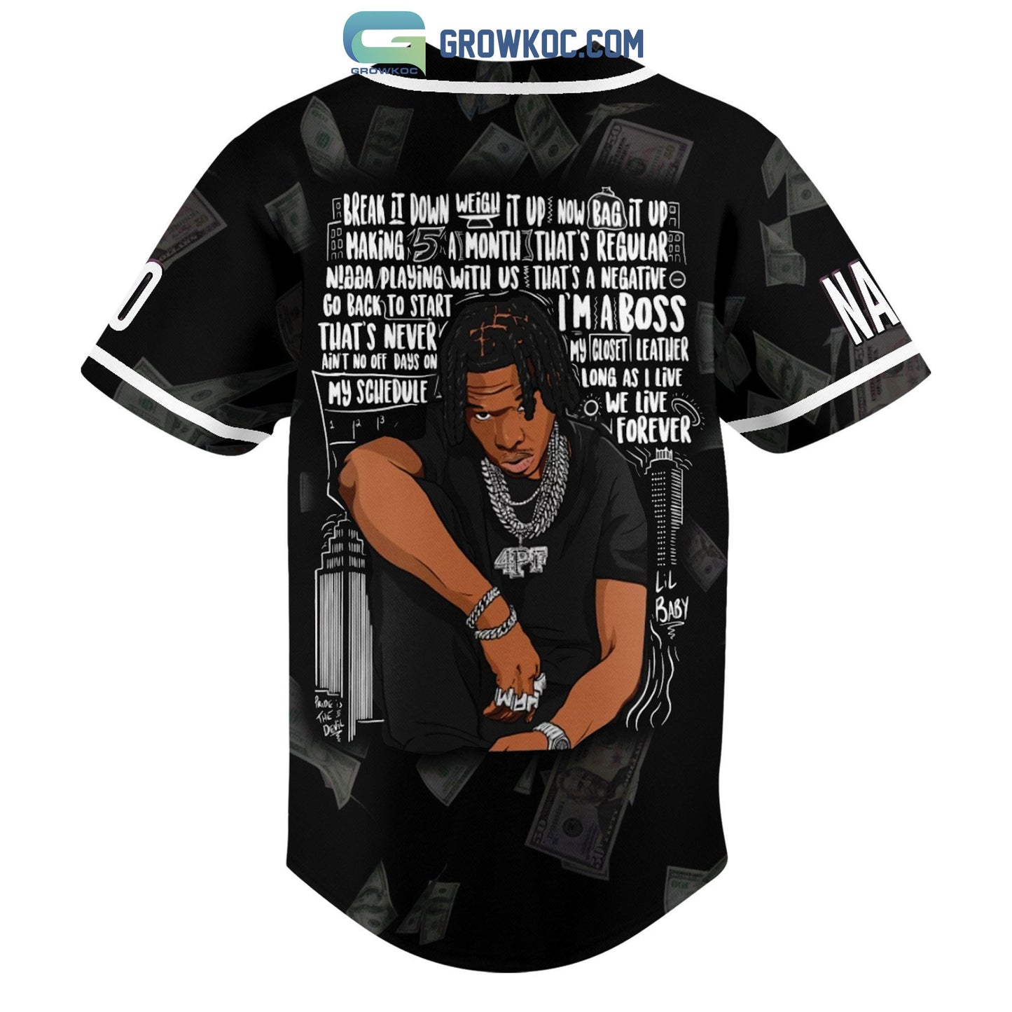 Lil Baby 4PF Personalized Baseball Jersey baseball jersey product view 3