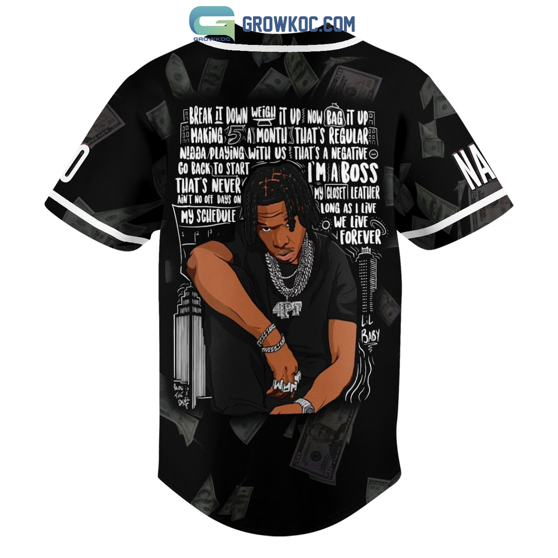 Lil Baby 4PF Personalized Baseball Jersey baseball jersey product view 3