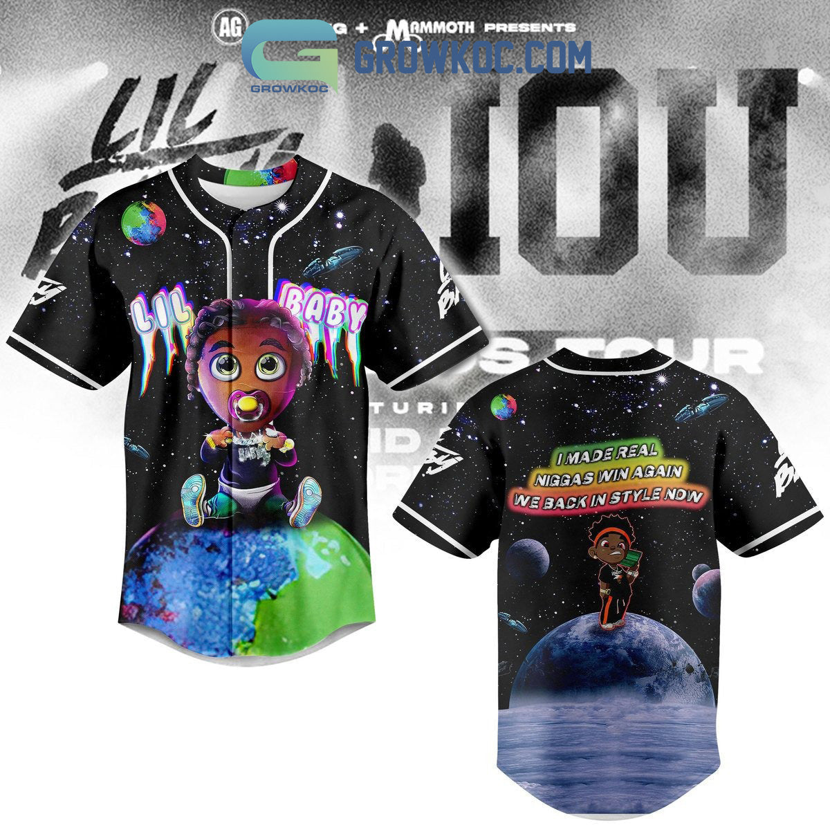 Lil Baby IOU Tour I Made Real Niggas Win Again Baseball Jersey baseball jersey product view 1