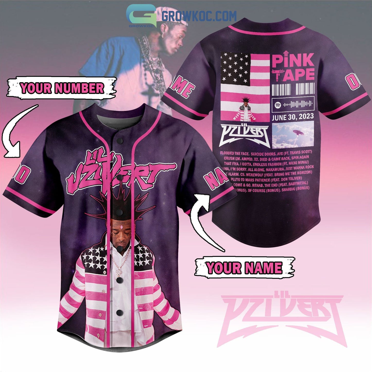 Lil Uzi Vert Pink Tape 2023 Personalized Baseball Jersey baseball jersey product view 1