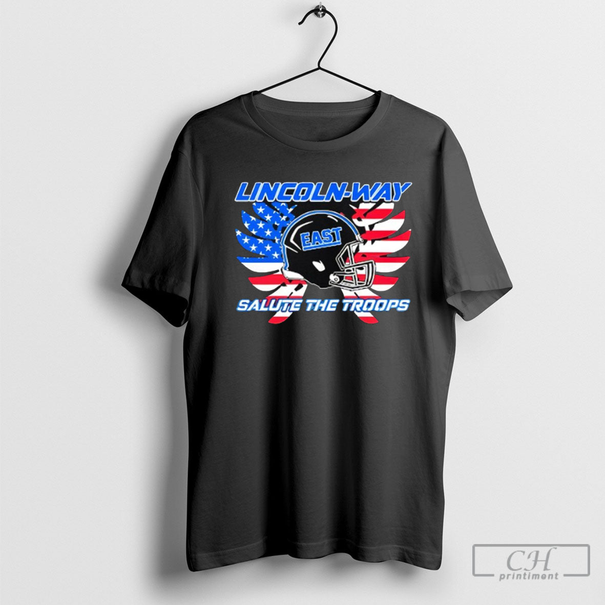 Lincoln Way East Salute The Troops Logo Mashup Unisex T-shirt, Sweatshirt, Hoodie, Long Sleeve Tee - T-Shirt, Sweatshirt, Hoodie