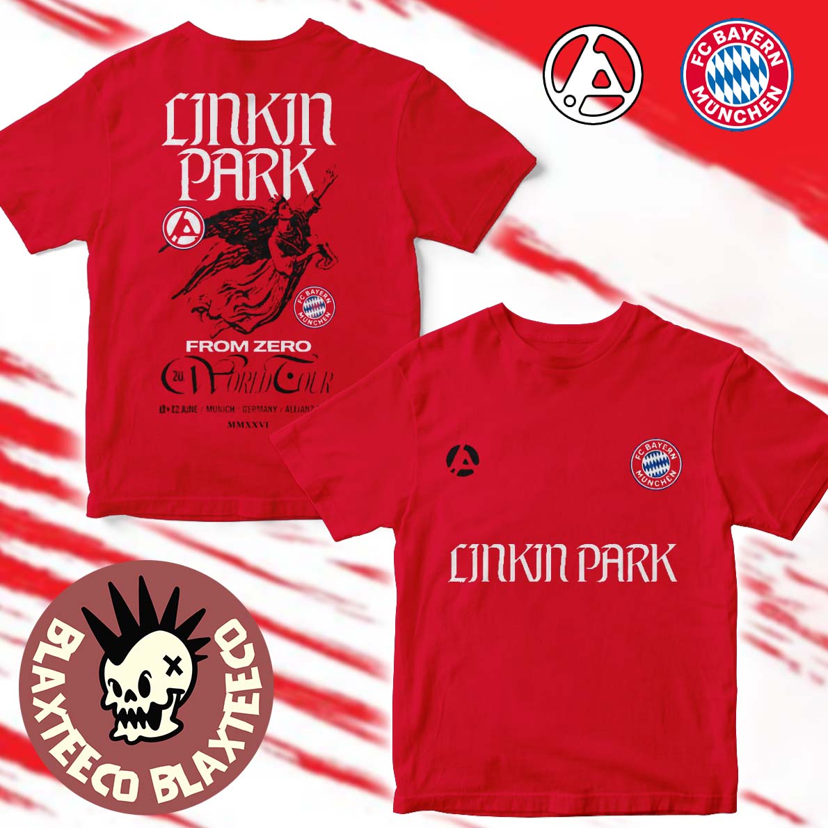 Linkin Park X FC Bayern Munchen 2026 Exklusives Event Merch Tee In Munchen Deutschland Am 11 Und 12 Juni 2026 T-Shirt - T-Shirt, Sweatshirt, Hoodie