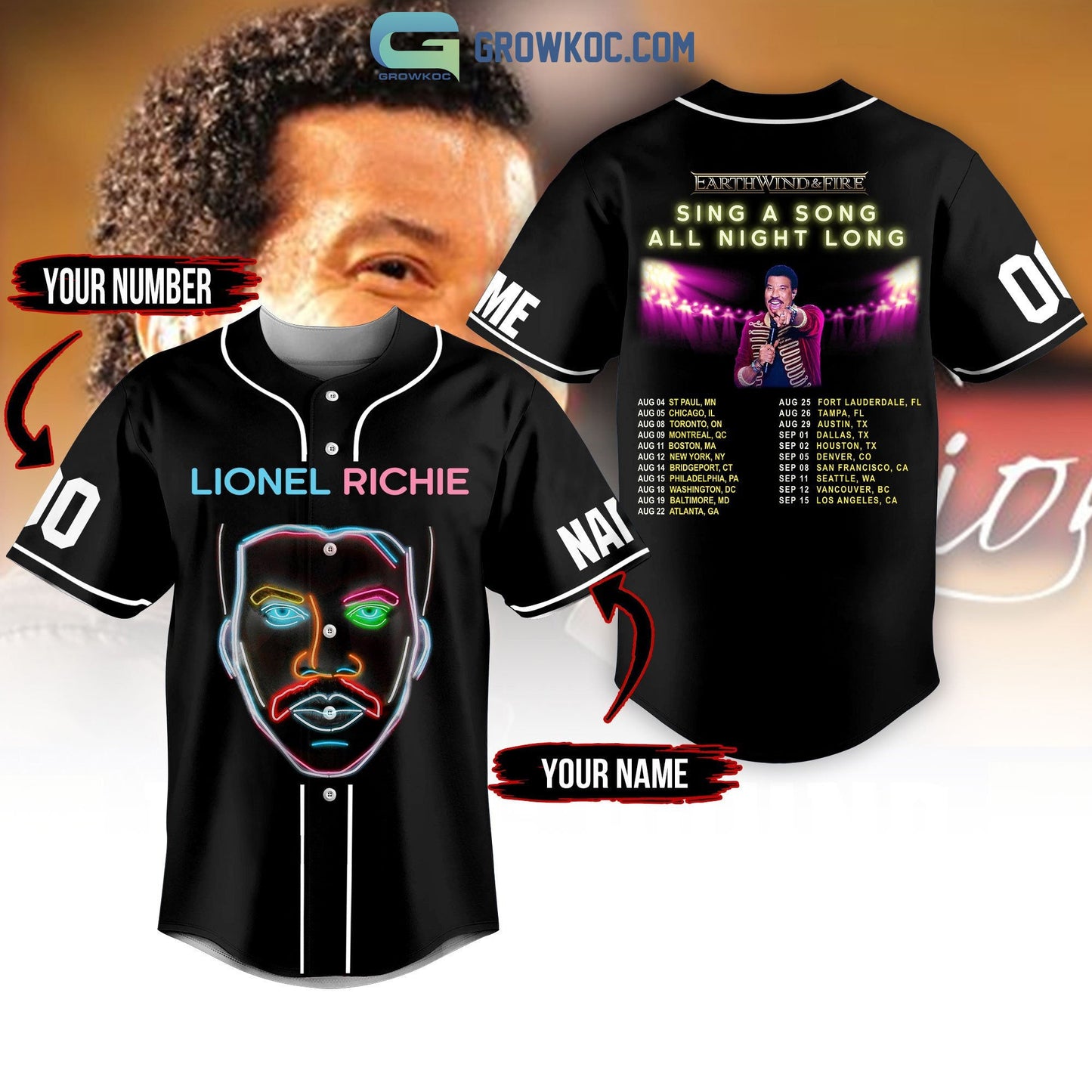 Lionel Richie Earthwind&Fire Sing A Song All Night Long Personalized Baseball Jersey baseball jersey product view 1